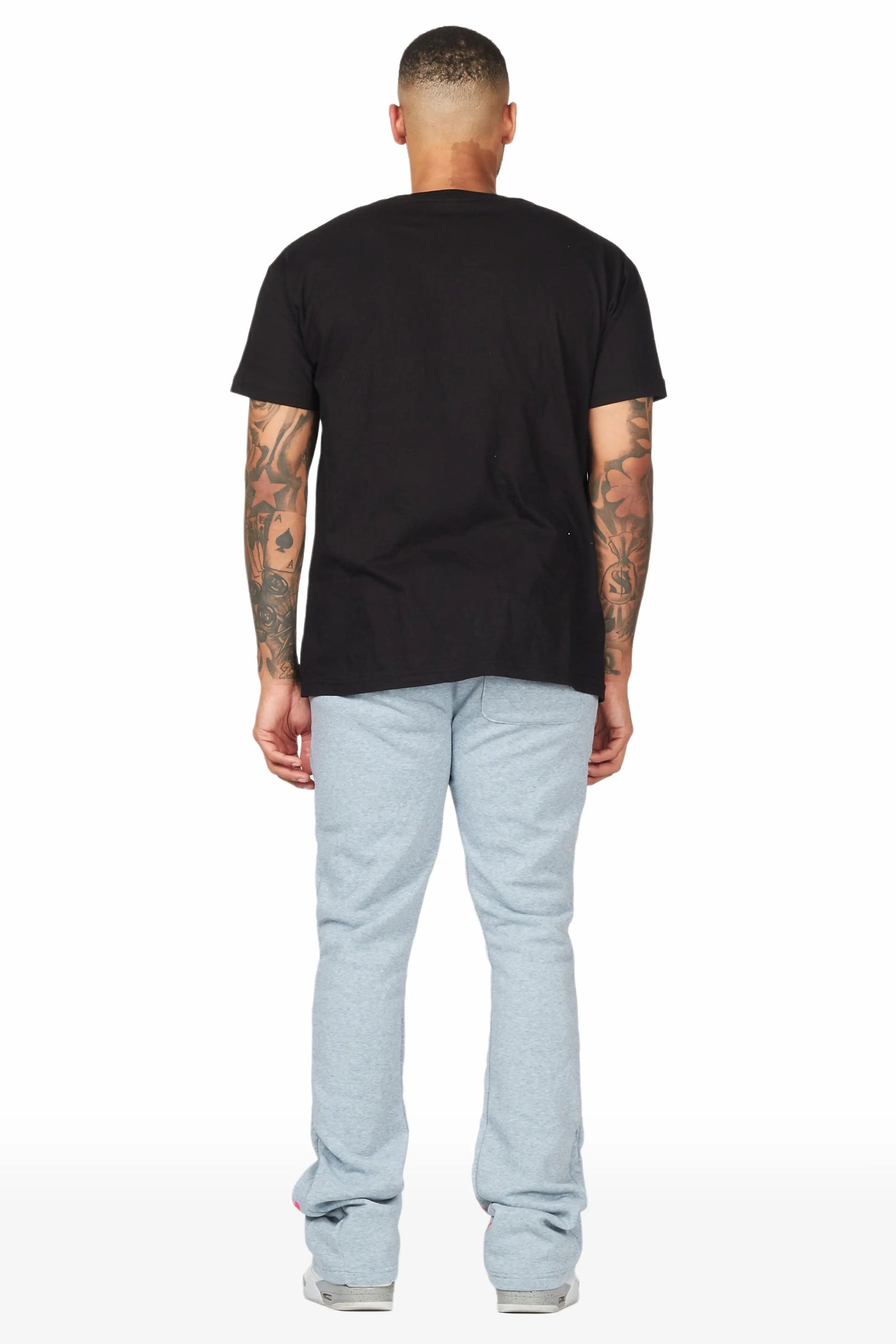 Luis Heather Grey Patchwork Stacked Flare Pants