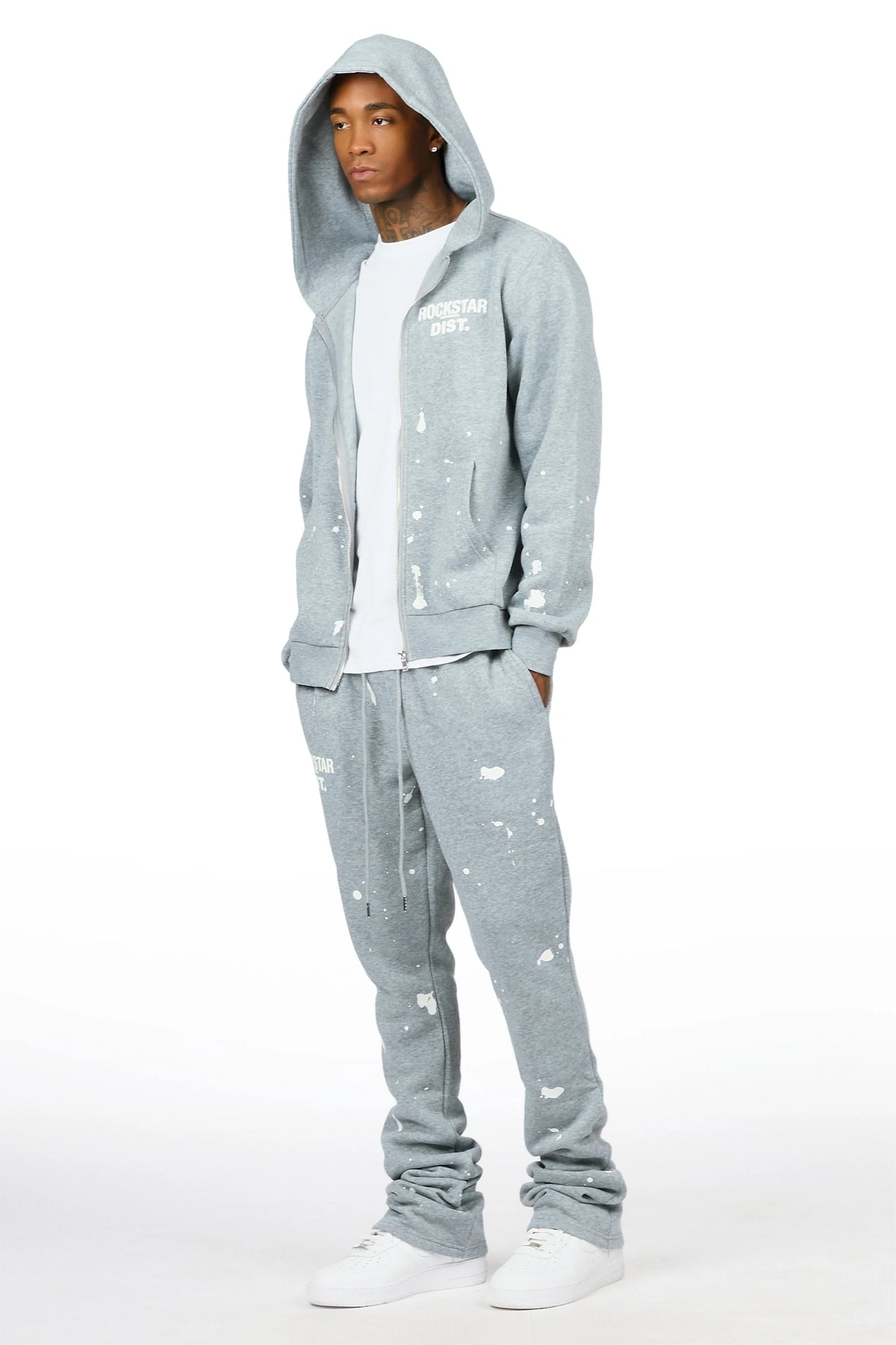 Zip Up Heathery Grey Raffer Hoodie/Stacked Track Set