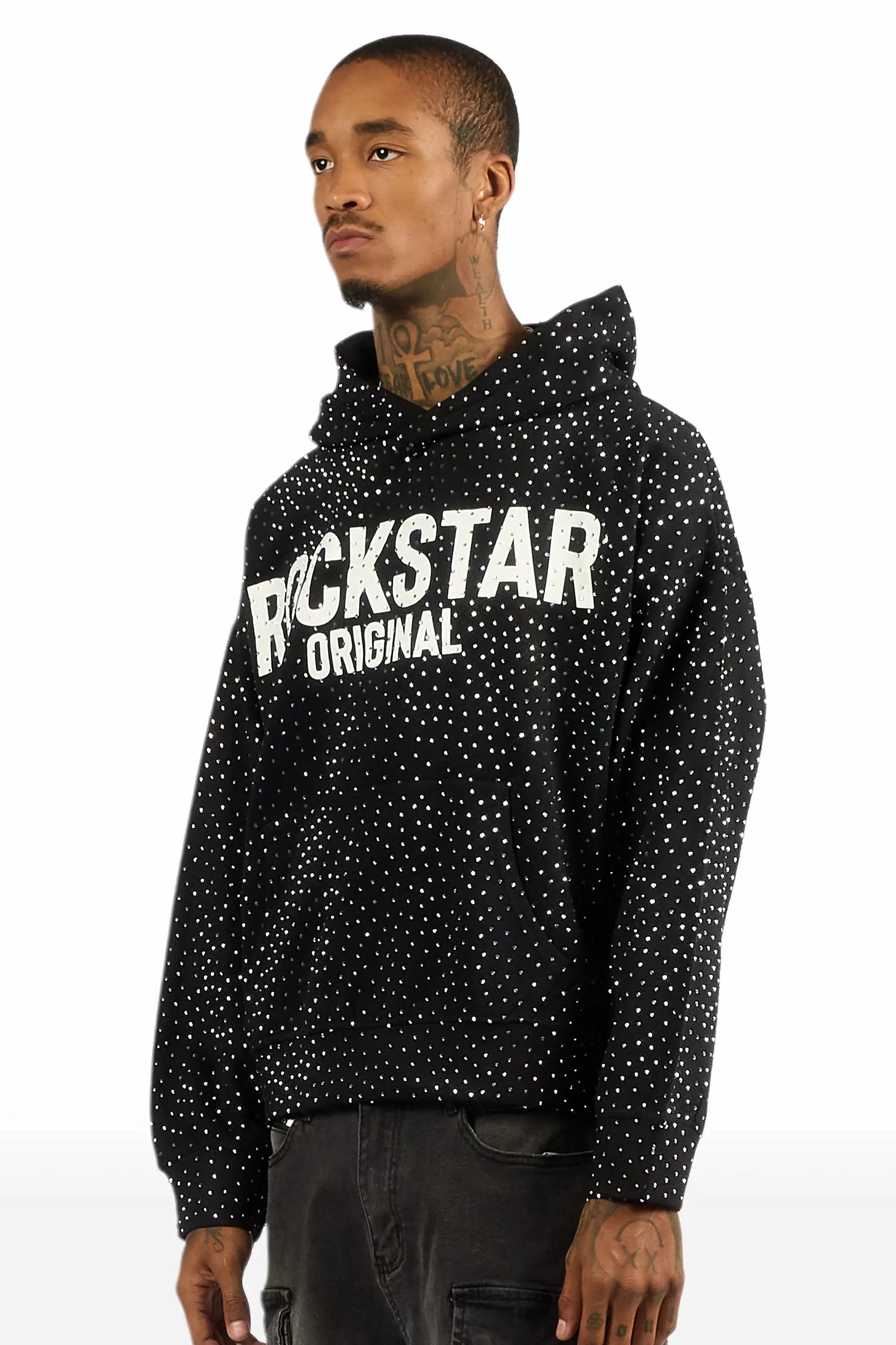 Crystiq Black/White Rhinestone Oversized Hoodie