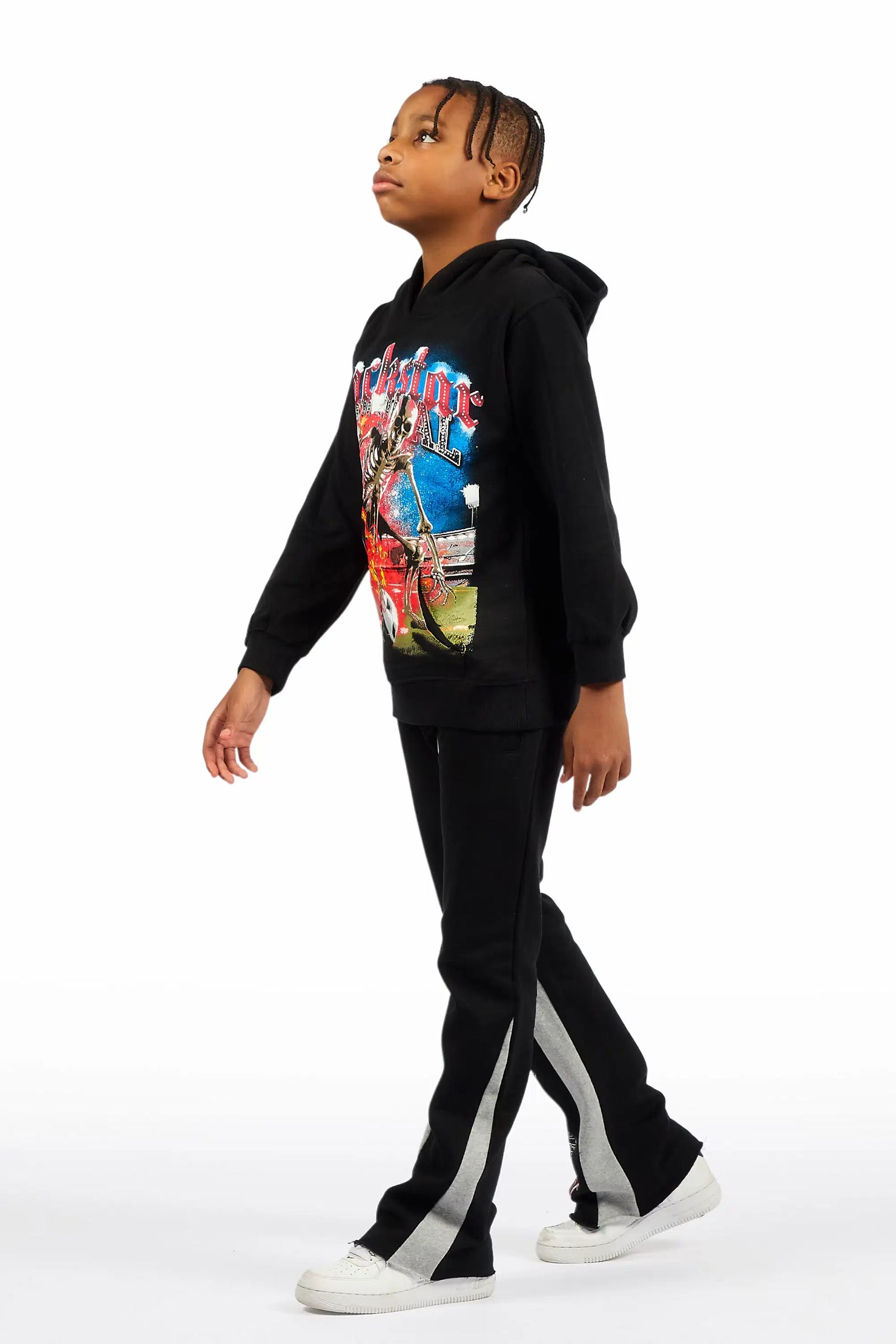 Boys Rodgers Black Hoodie Stacked Flare Track Set