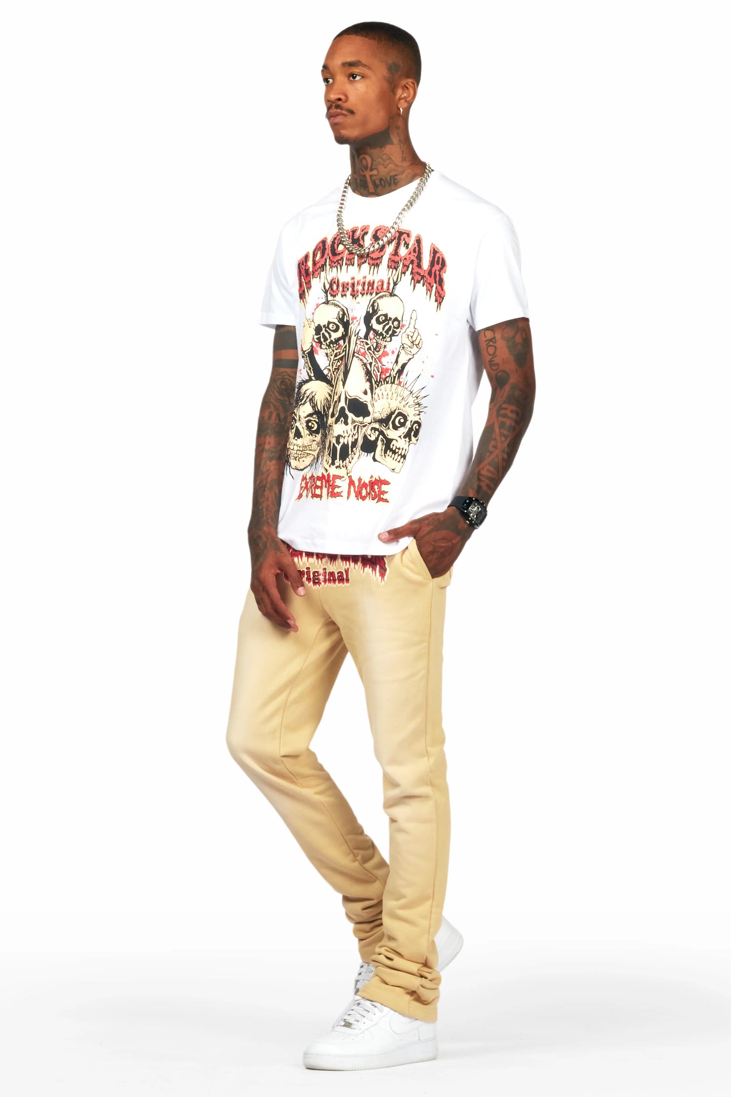 Tabor White/Beige T-Shirt/Stacked Flare Track Set