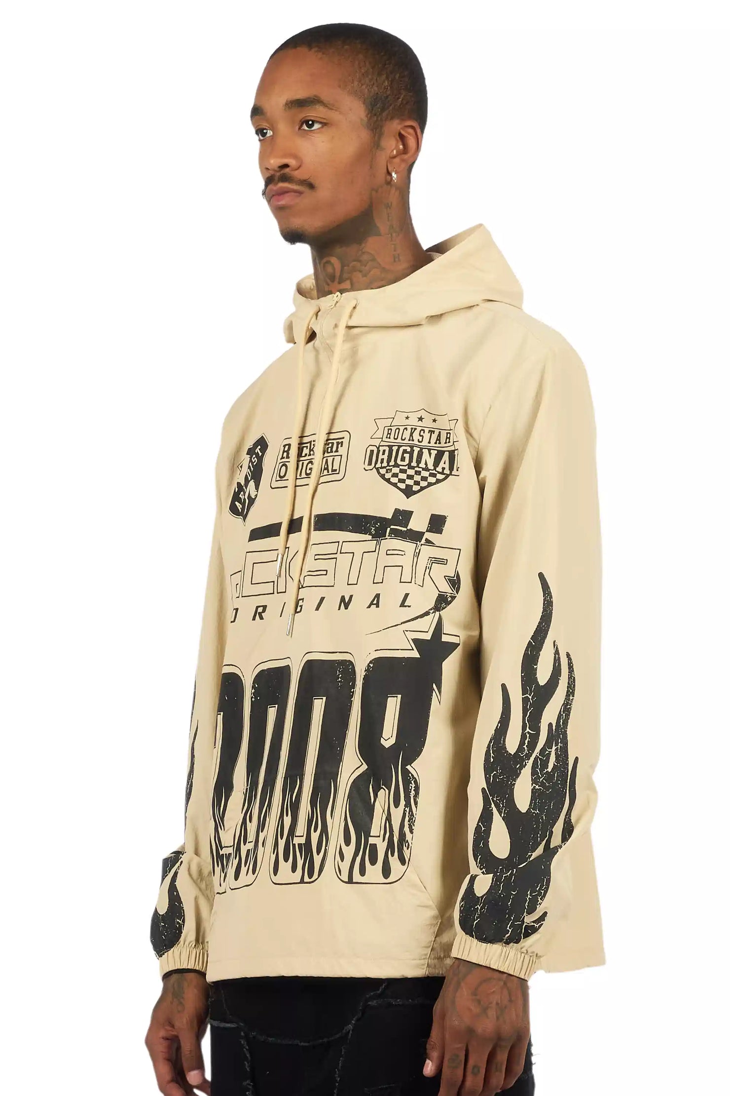 Amos Beige Graphic Windbreaker