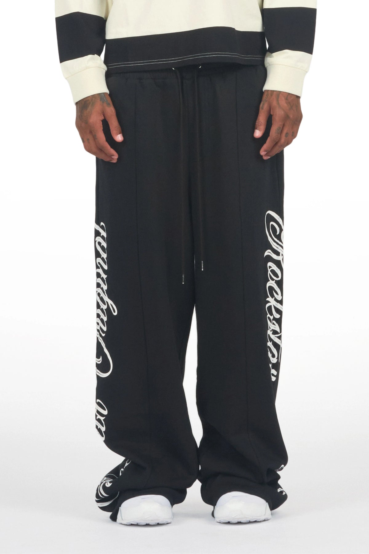 Ivola Black Double Waisted Baggy Fit Pant