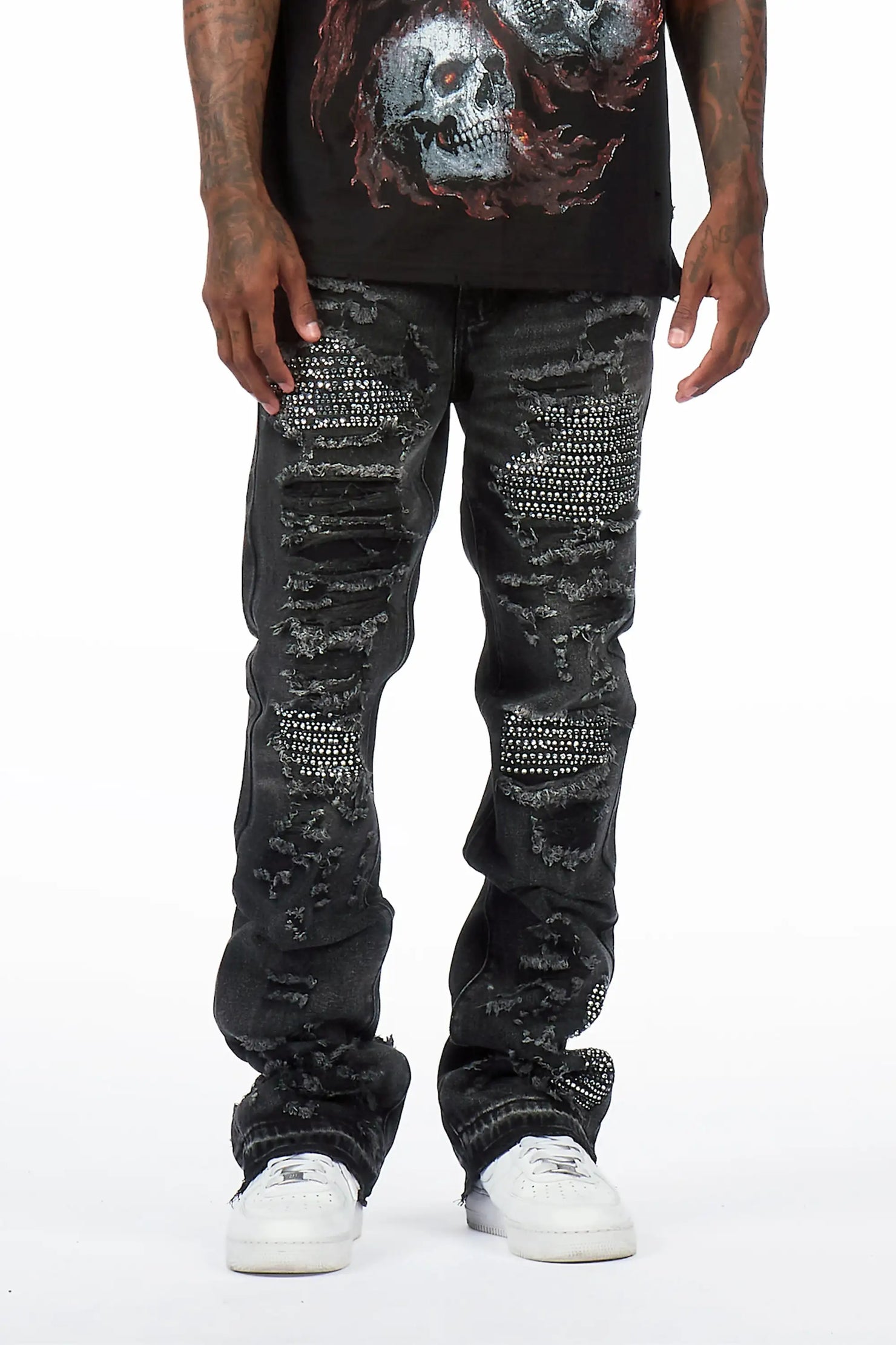 Mathey Dark Grey Rhinestone Stacked Fit Jean