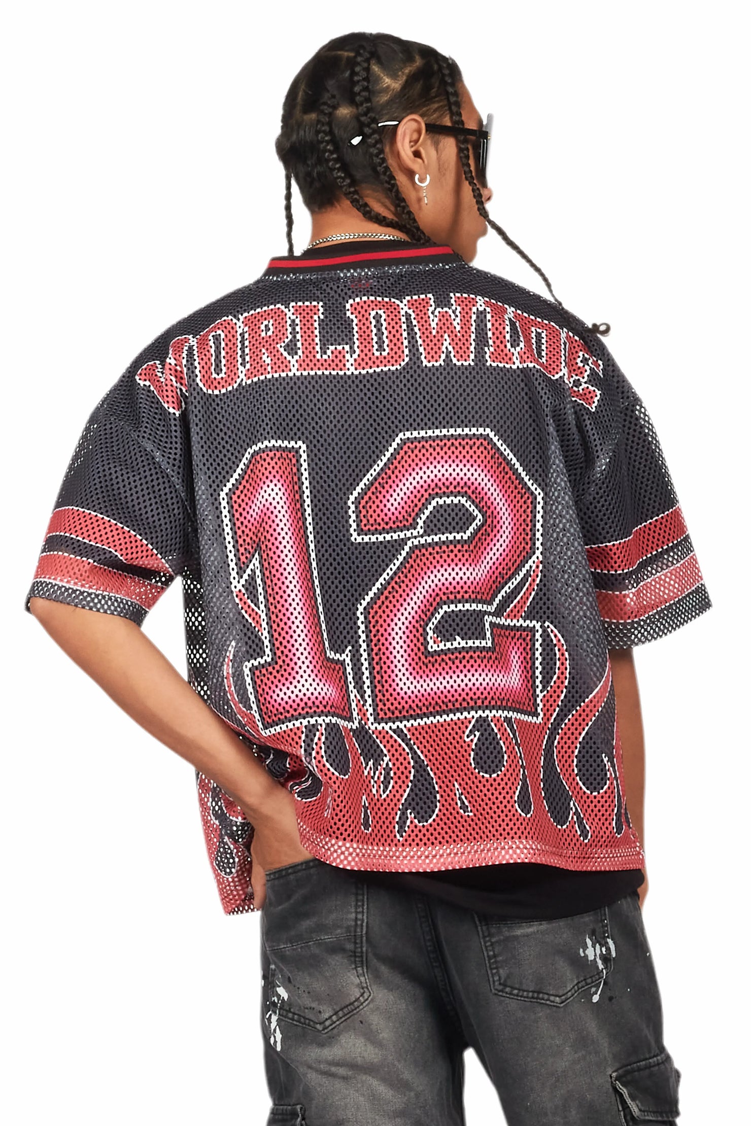 Lukas Black Oversize Graphic Mesh Jersey