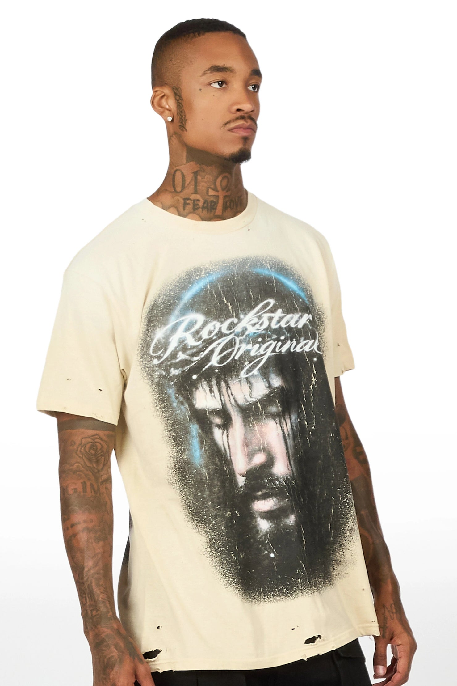 Graves Beige Oversized Graphic T-Shirt