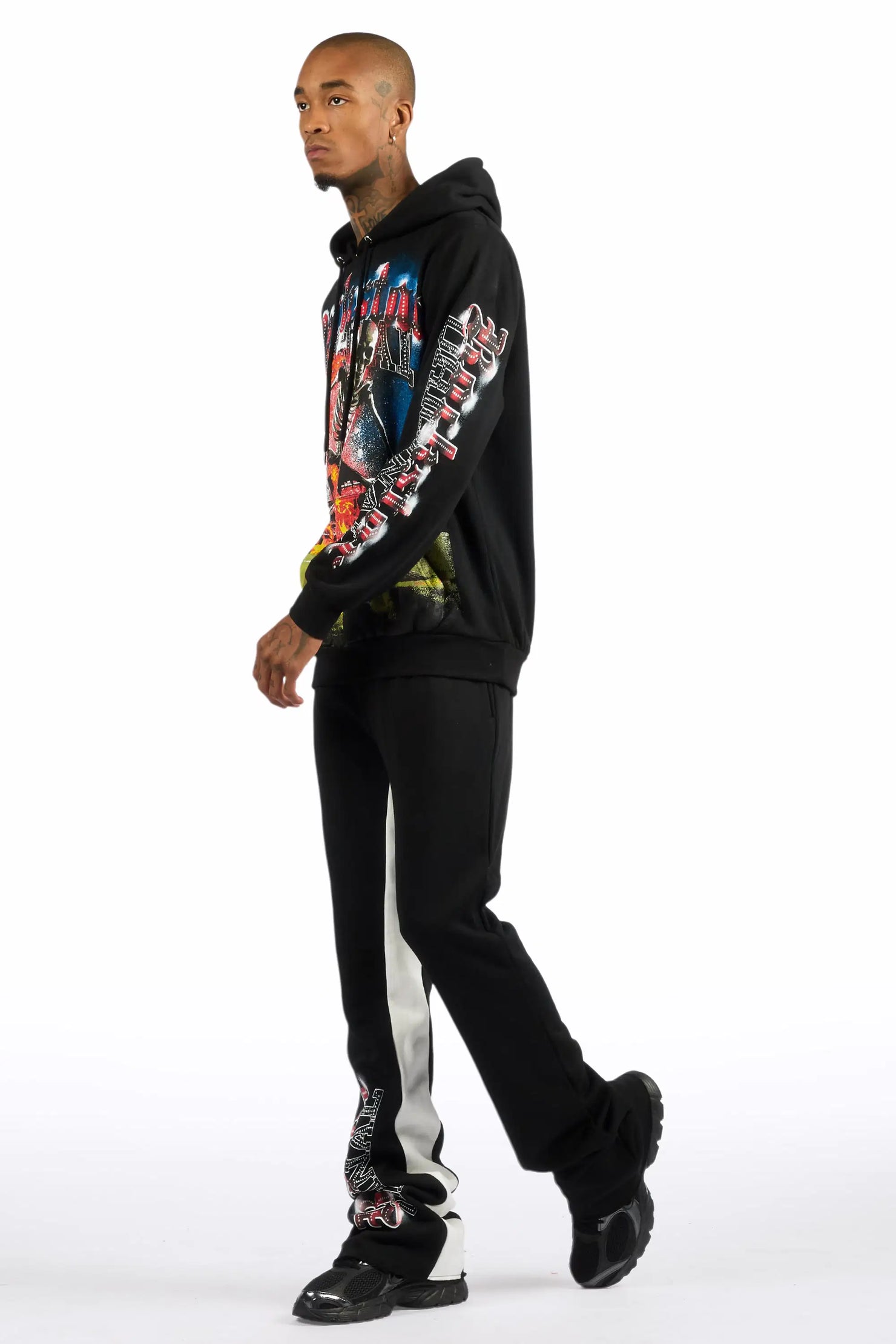 Rodgers Black/Multi Hoodie/Baggy Stacked Track Pant Set