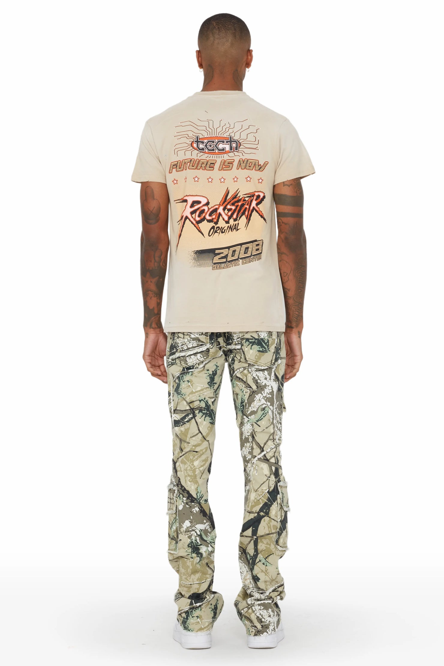 Tyrell Tree Camo Stacked Flare Cargo Jean