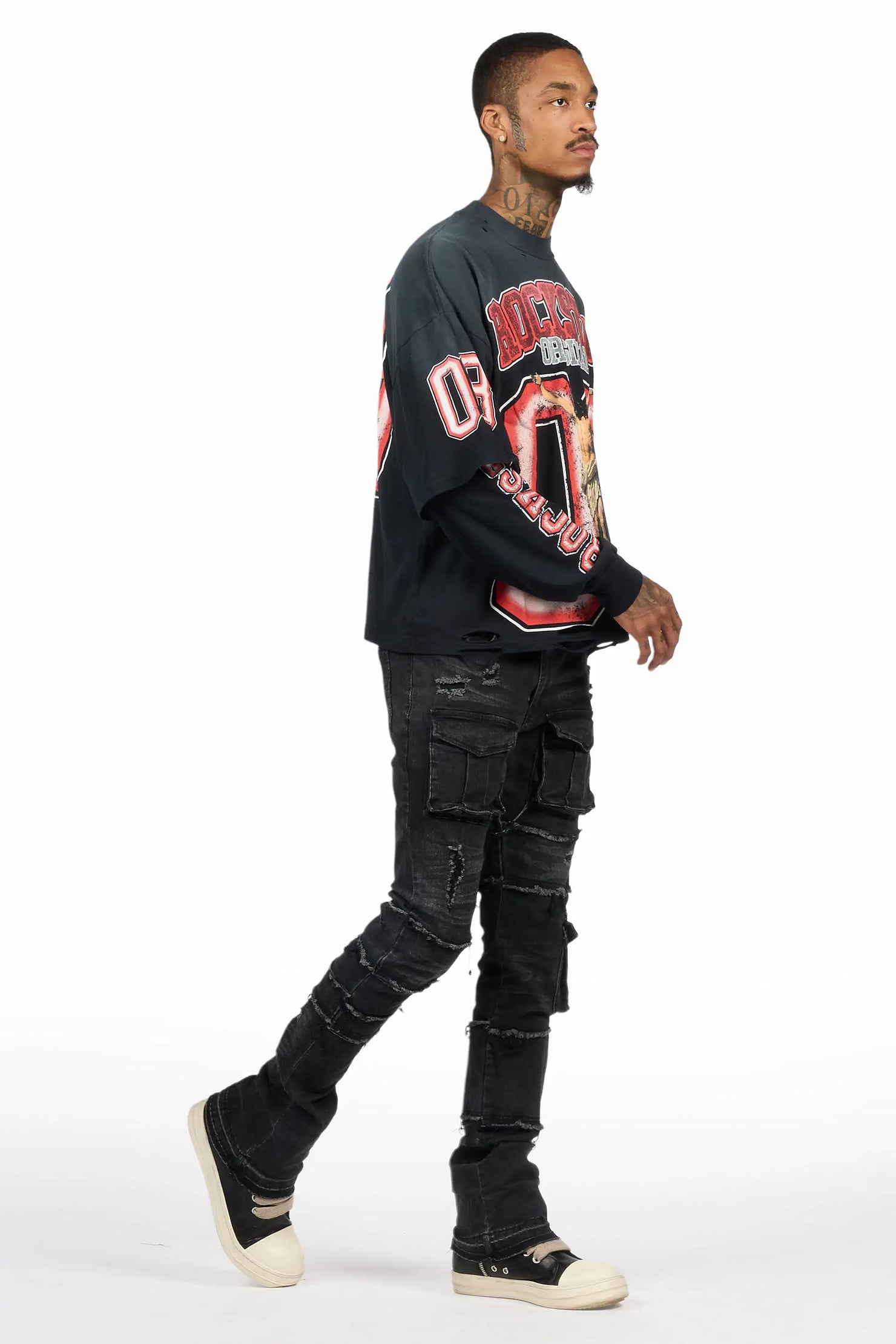 Folant Dark Grey Stacked Cargo Flare Jean