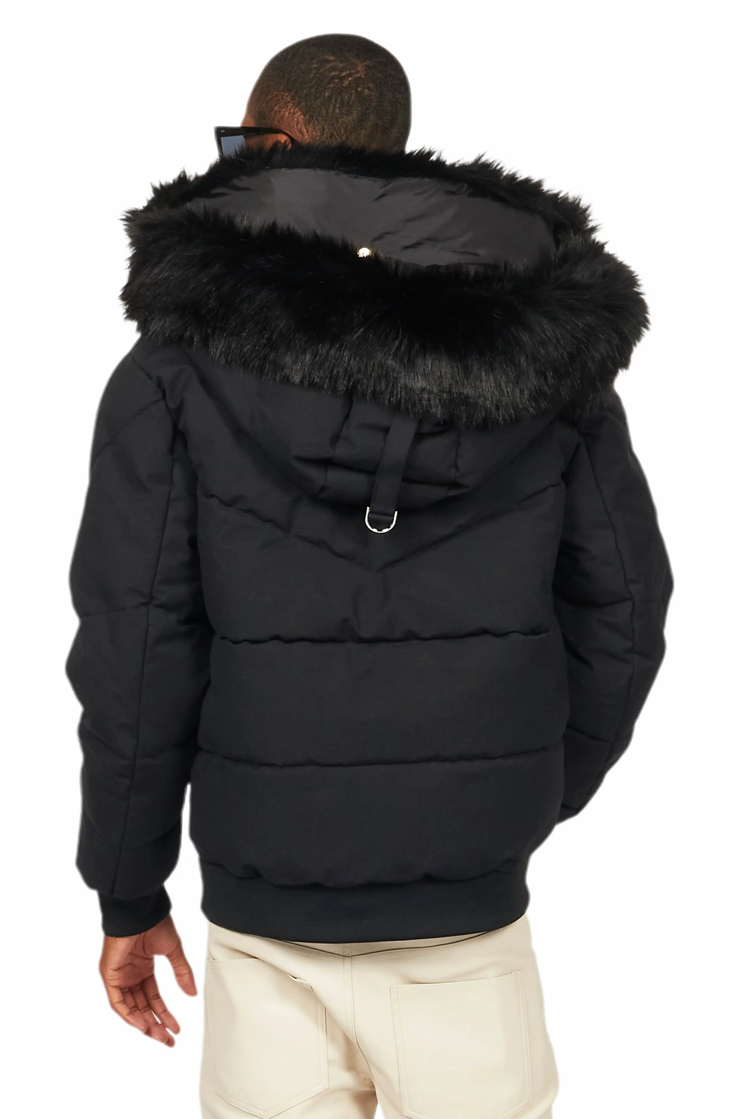 Langston Black Puffer Jacket with Fur Hood