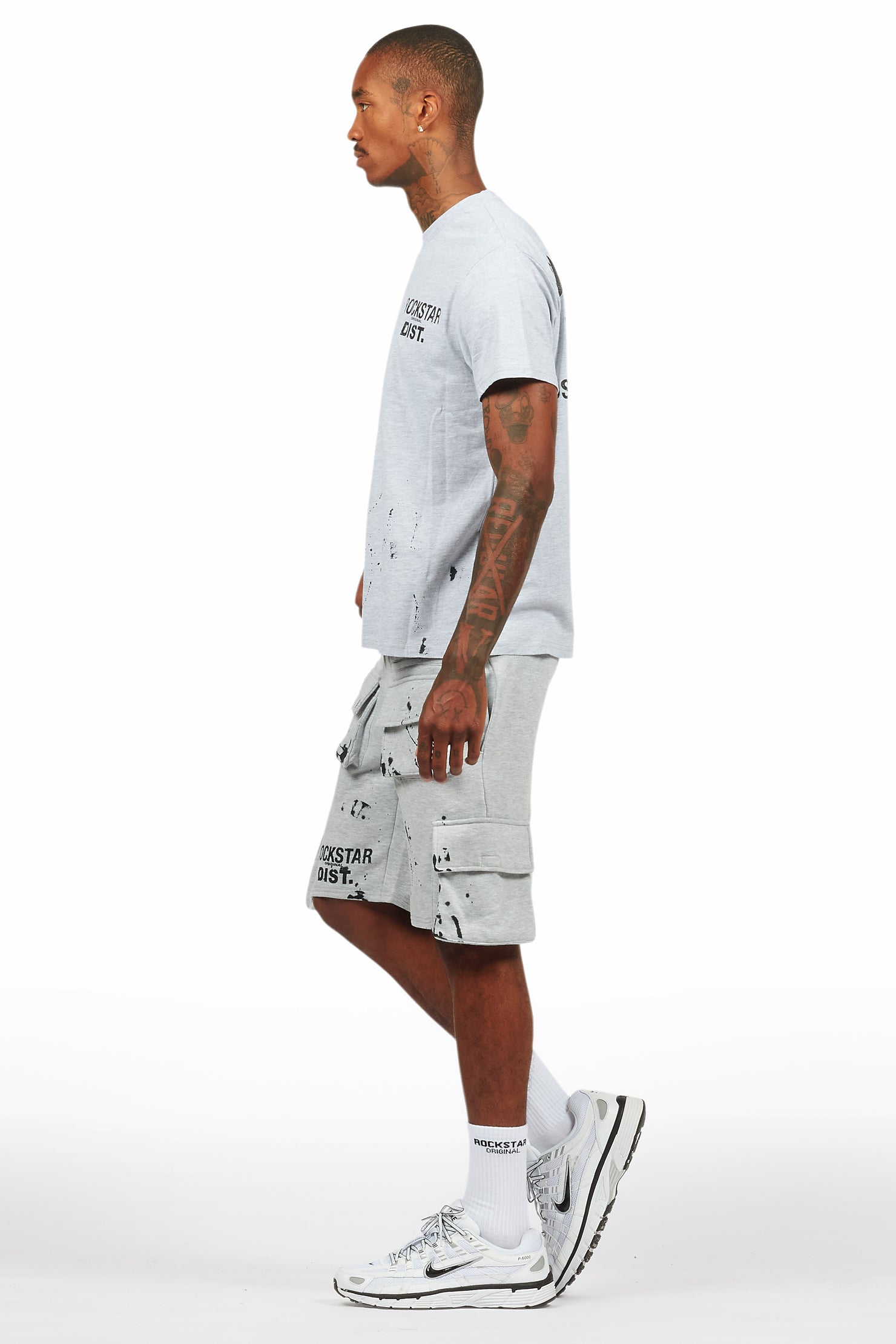 Raffer Heather Grey/Black T-Shirt Cargo Shorts Set
