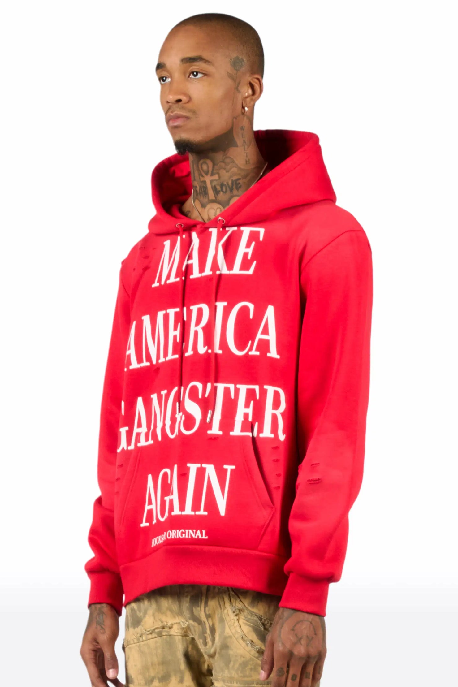 Drako Red Graphic Distressed Relaxed Hoodie