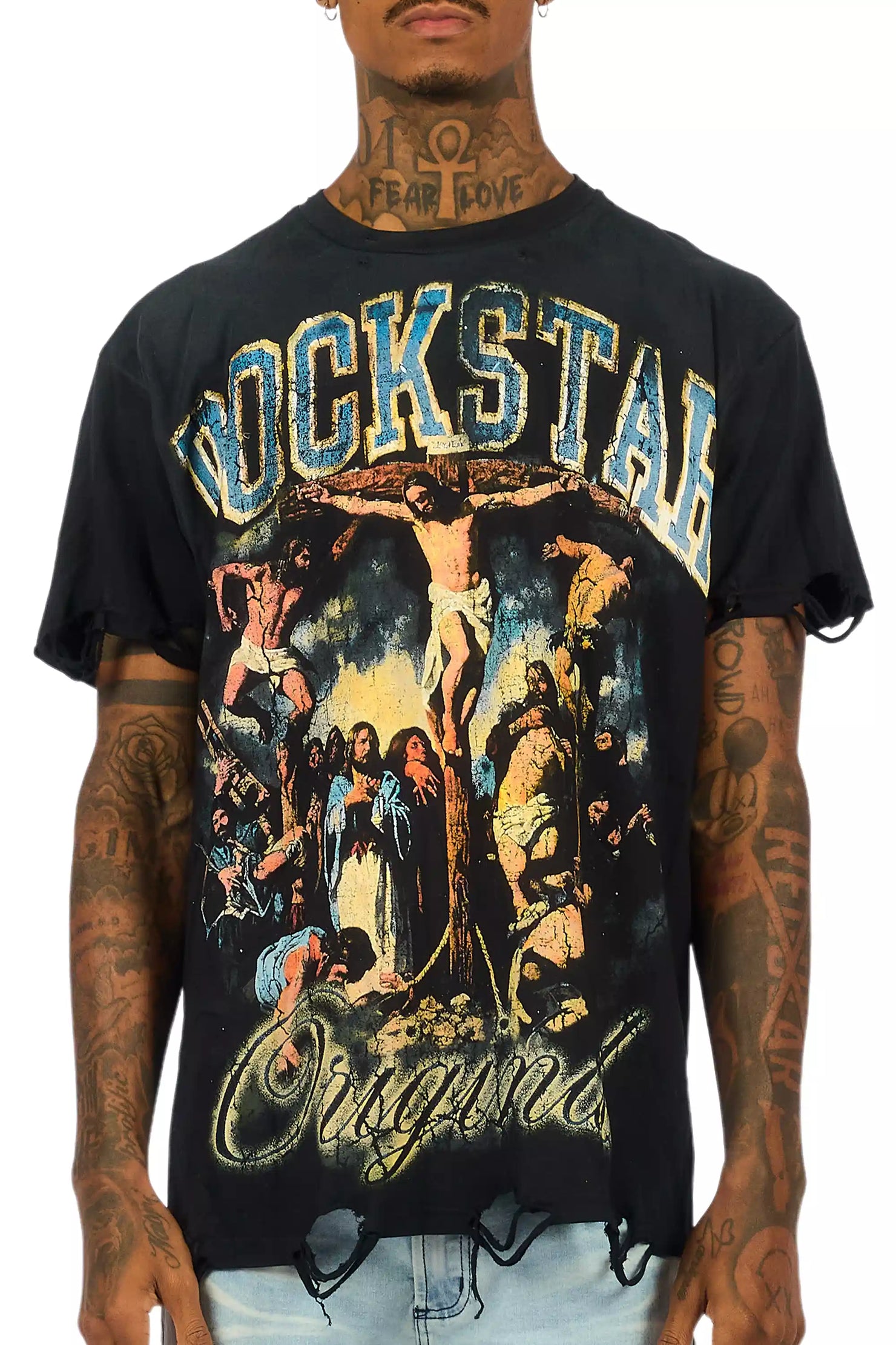 Waller Black Distressed Oversized Graphic T-Shirt