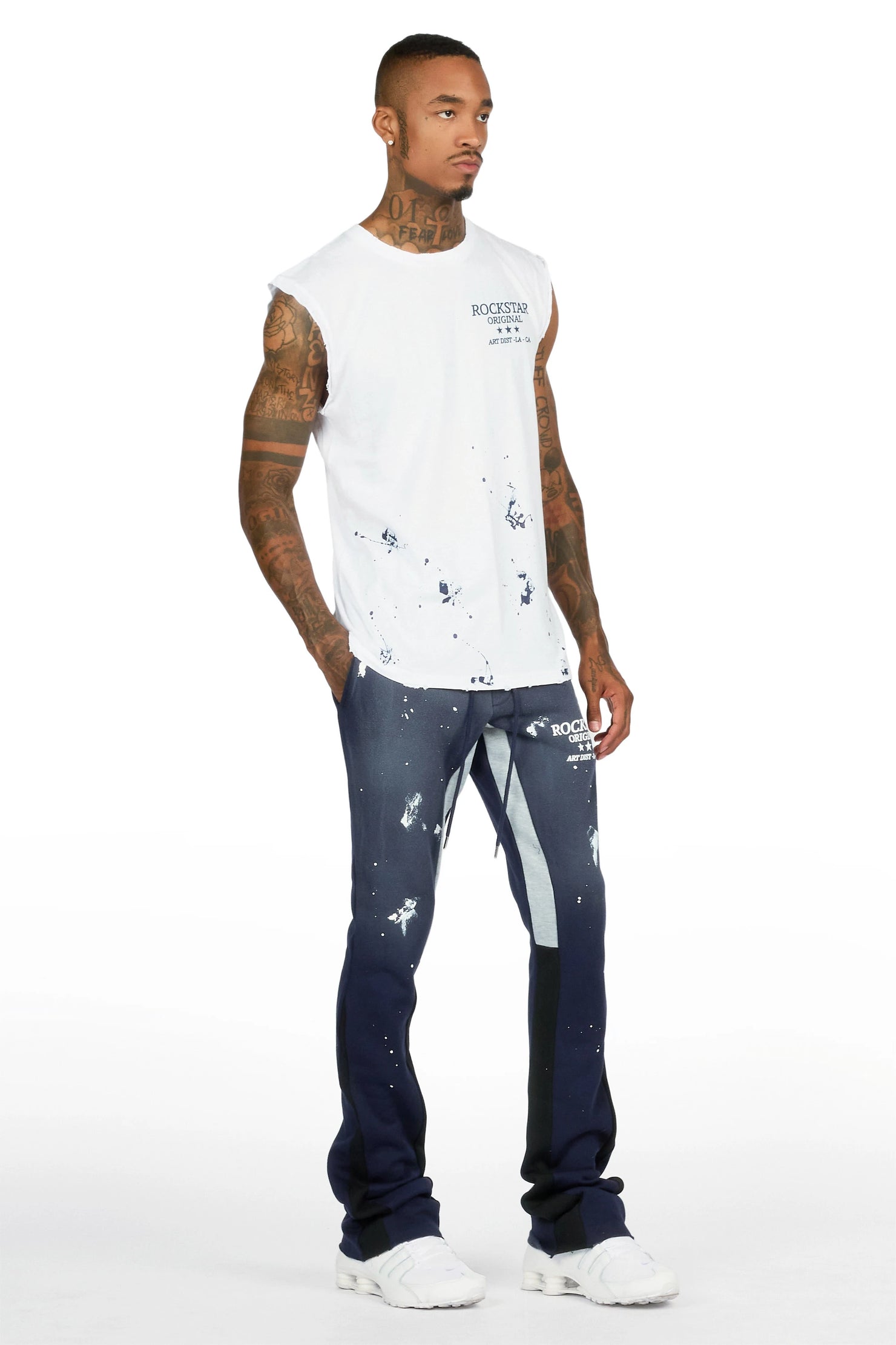 Damek White/Navy Cut Sleeve/Stacked Flare Track Set