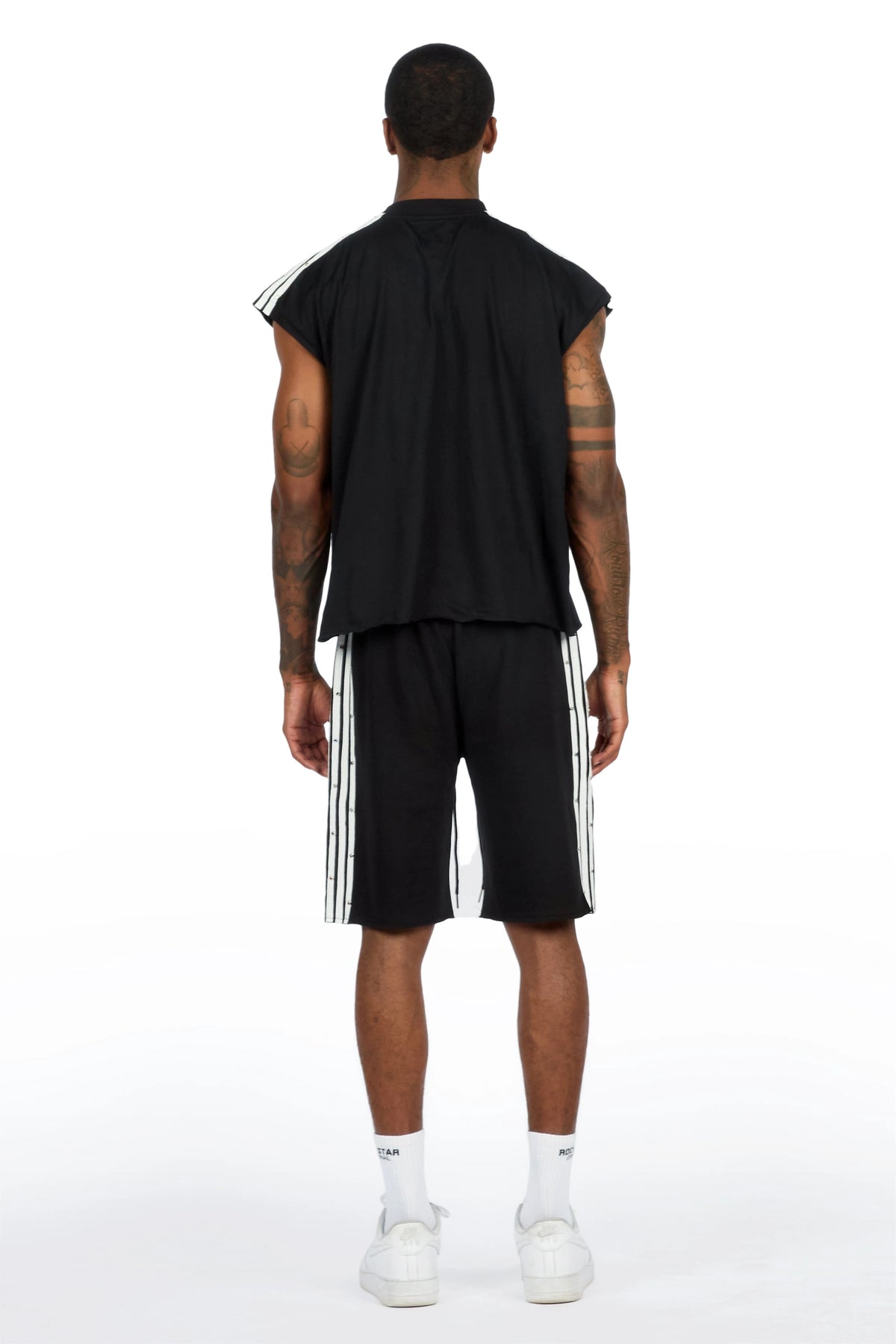Gulis Black Rhinestone Cut Sleeve T-Shirt Short Set
