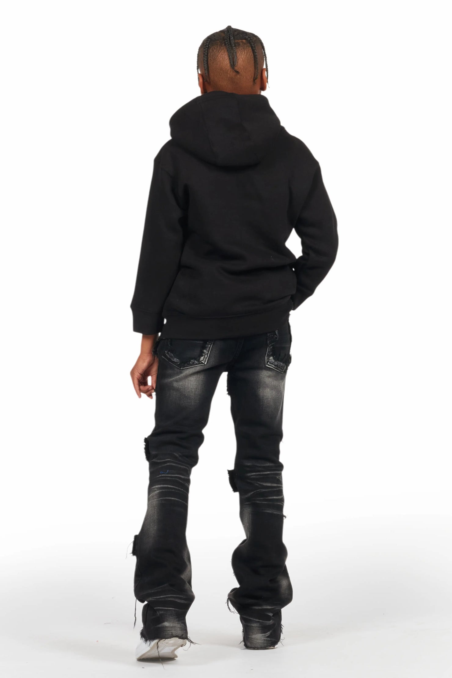 Boys Bloke Black Hoodie/Stacked Flare Jean Set