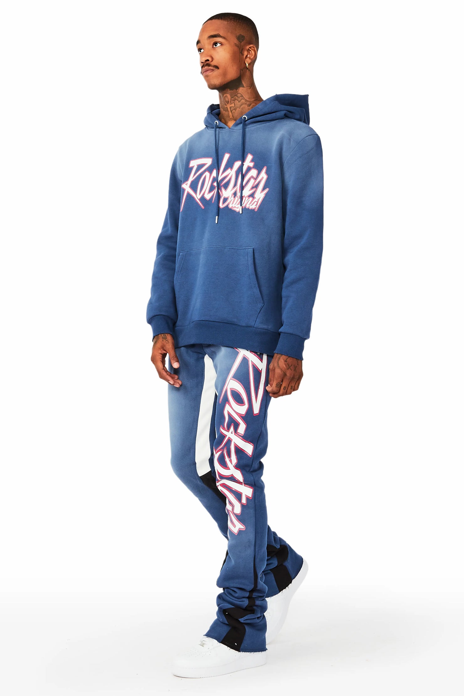 Kalibre Navy Graphic Hoodie/Super Stacked Flare Pant Set