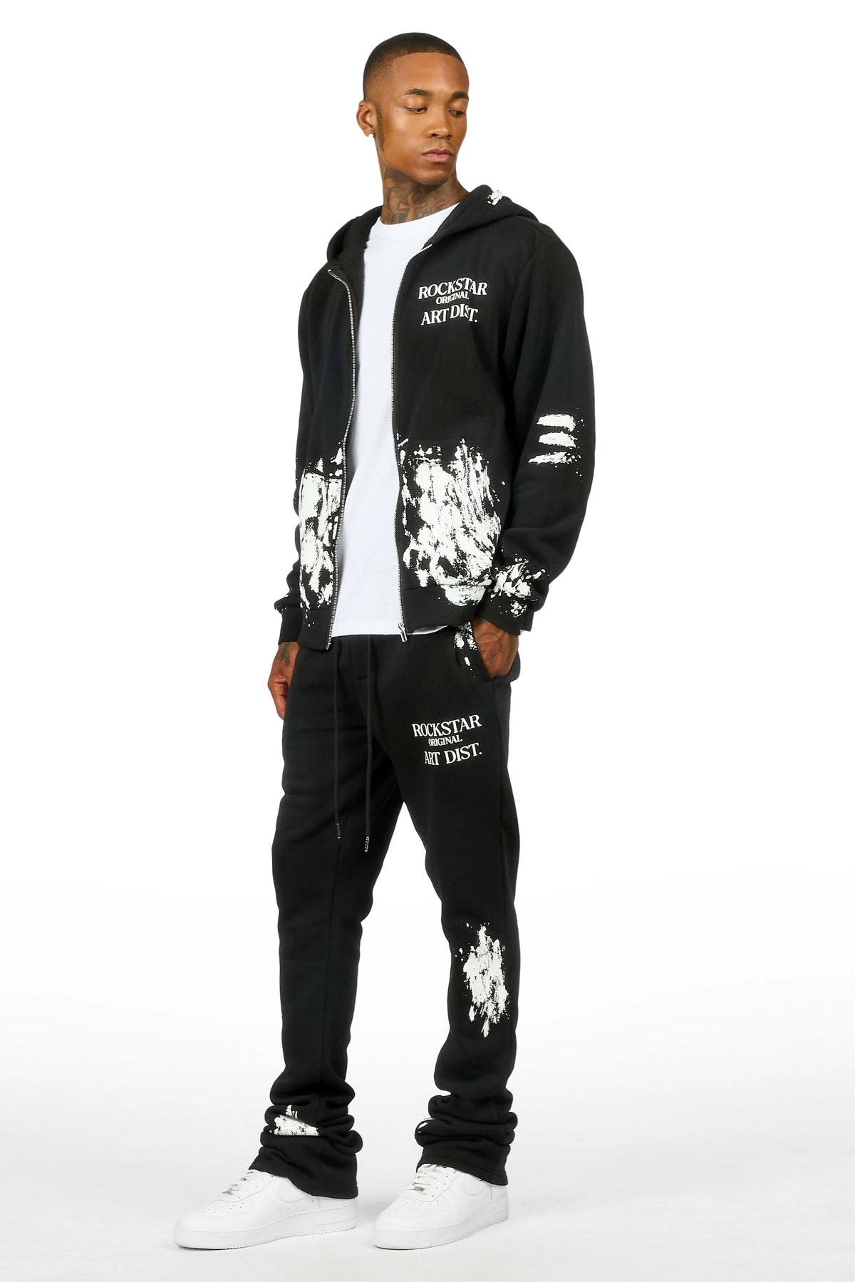 Filip Black Zip Up Hoodie/Stacked Track Set