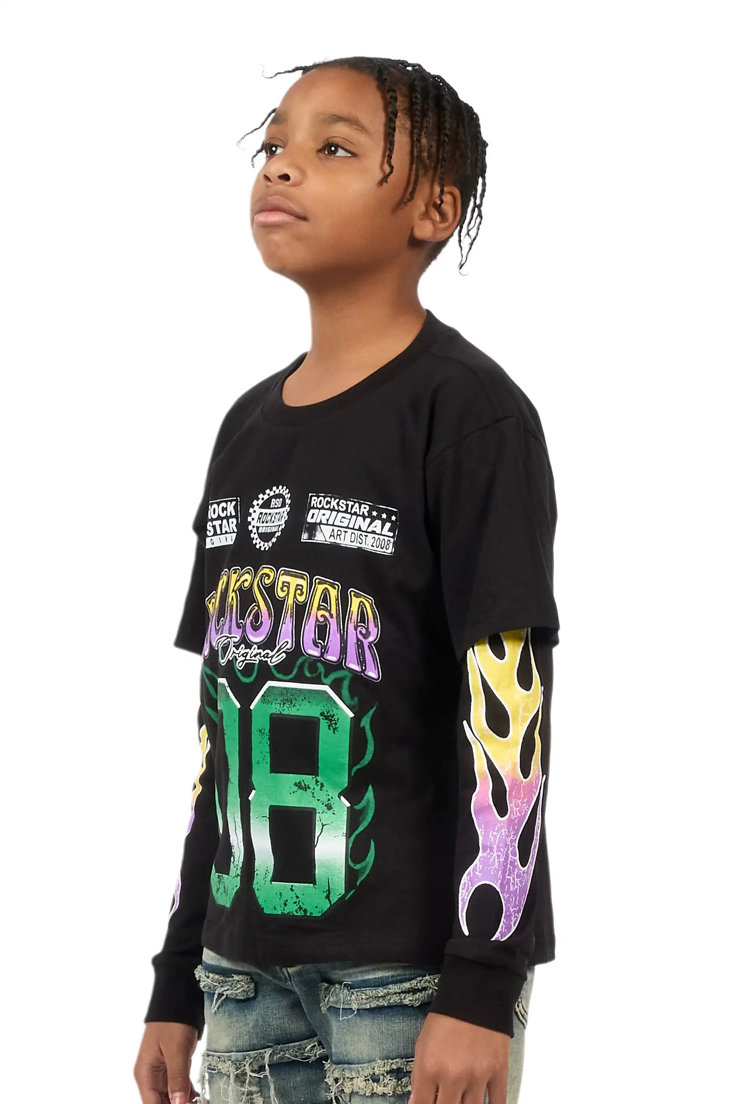 Boys Quito Black Double Layer L/S Graphic T-Shirt
