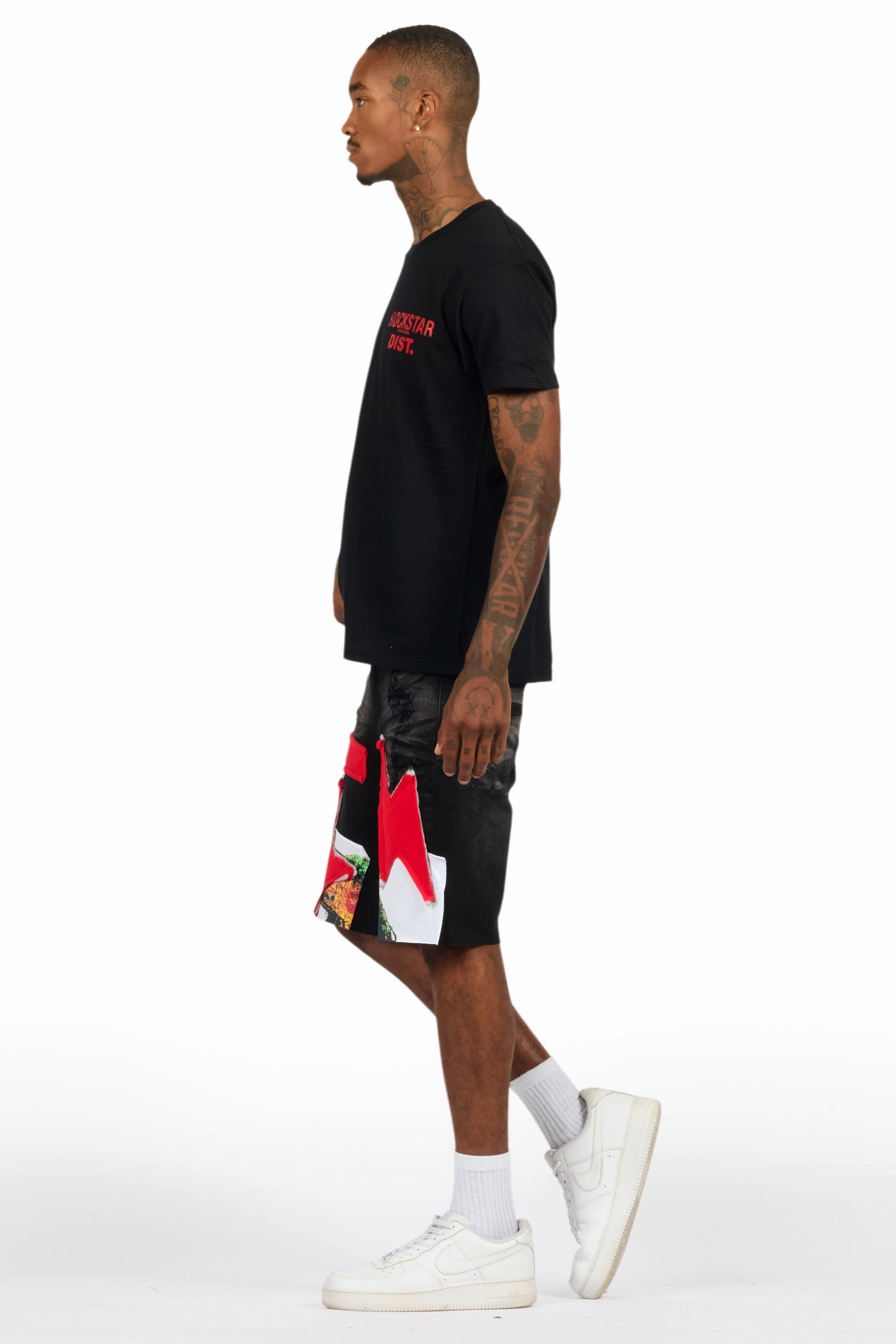 Akos Black/Red T-Shirt/Denim Short Set