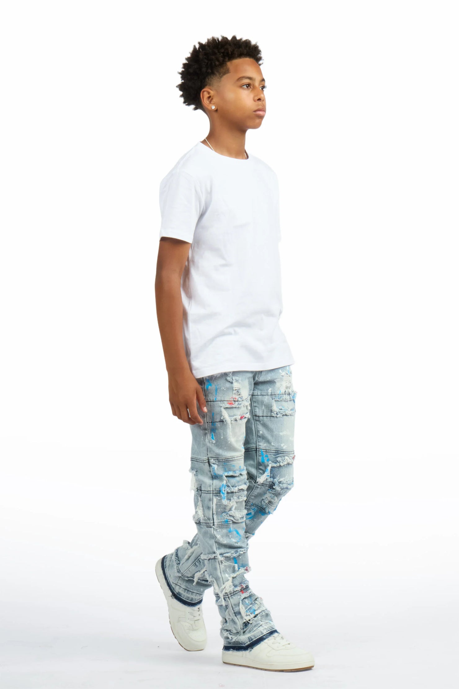 Boys Vasso Blue Stacked Painter Flare Jean