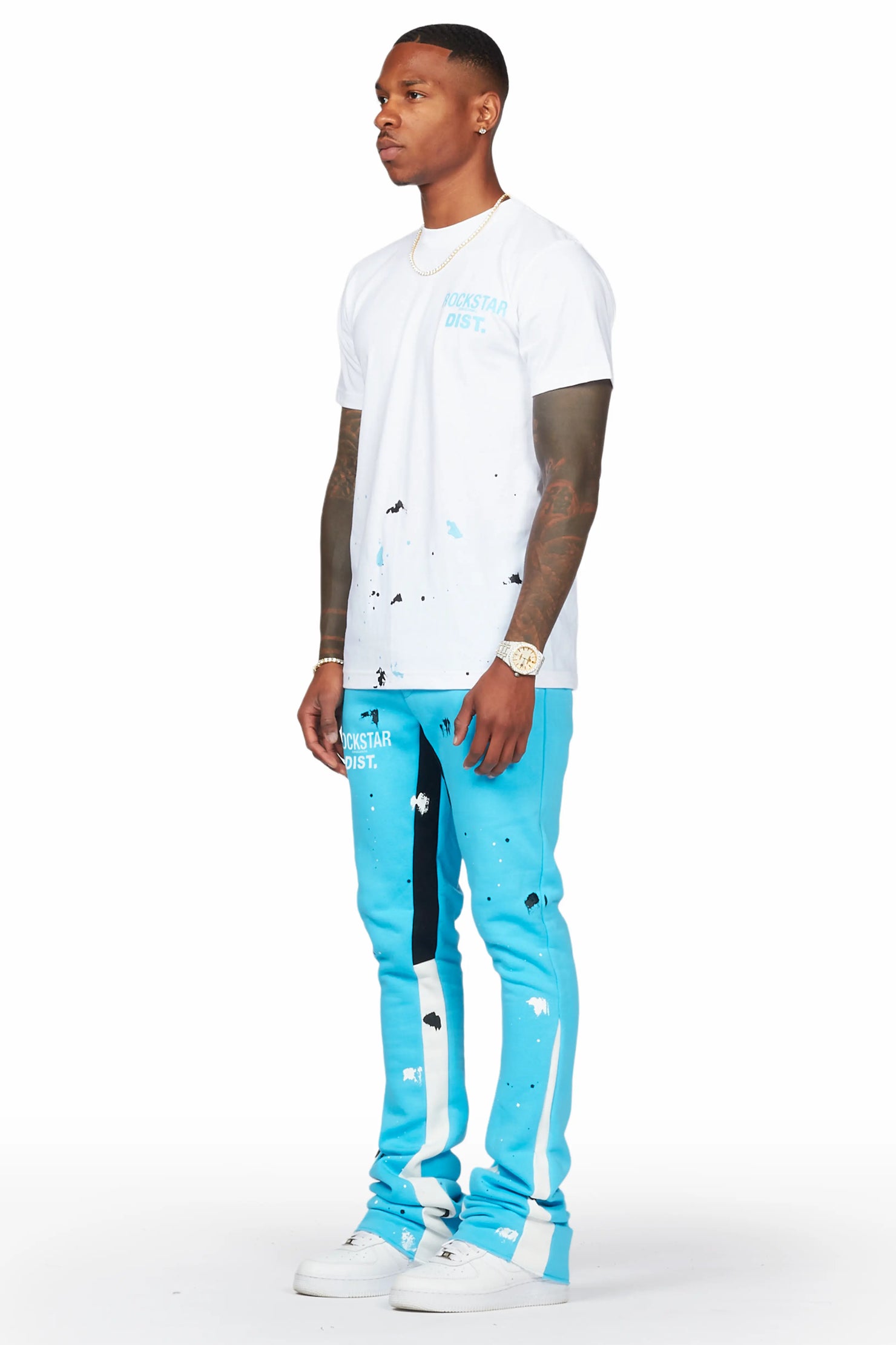 Raffer Blue/White T-Shirt/Stacked Flare Pant Set
