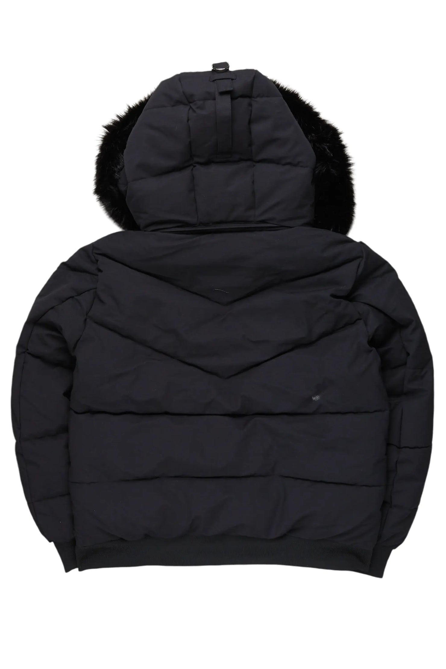 Langston Black Puffer Jacket with Fur Hood