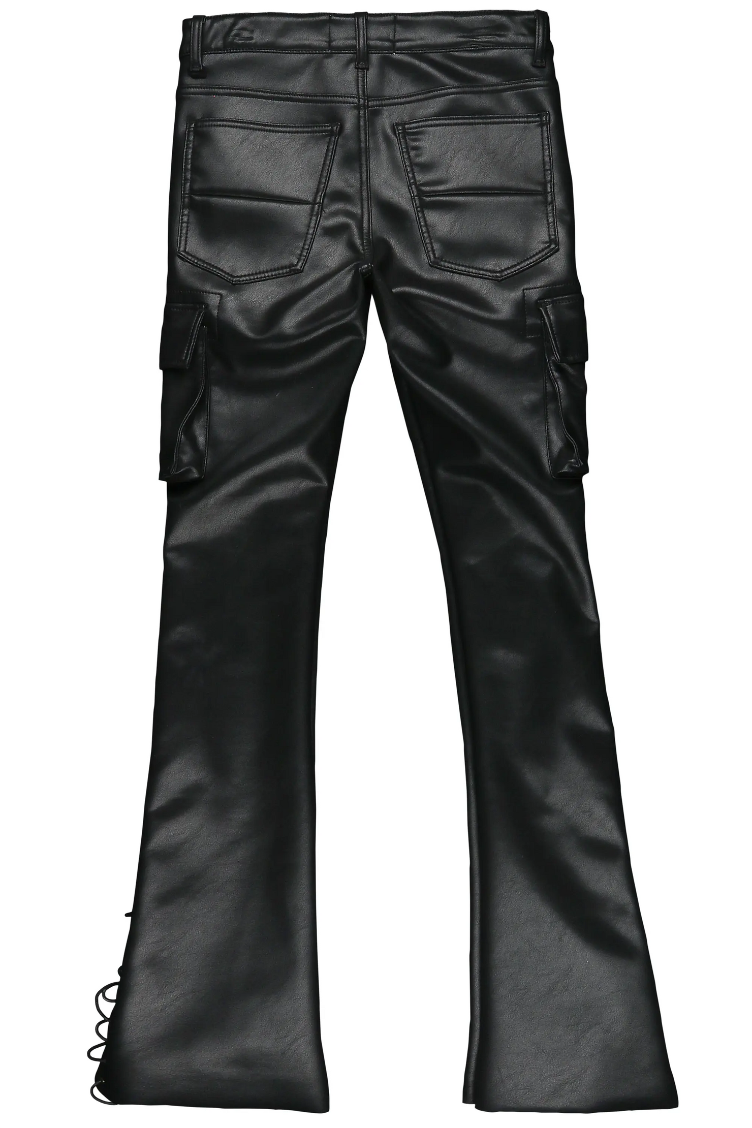 Honor Black Faux Leather Stacked Flare Jean