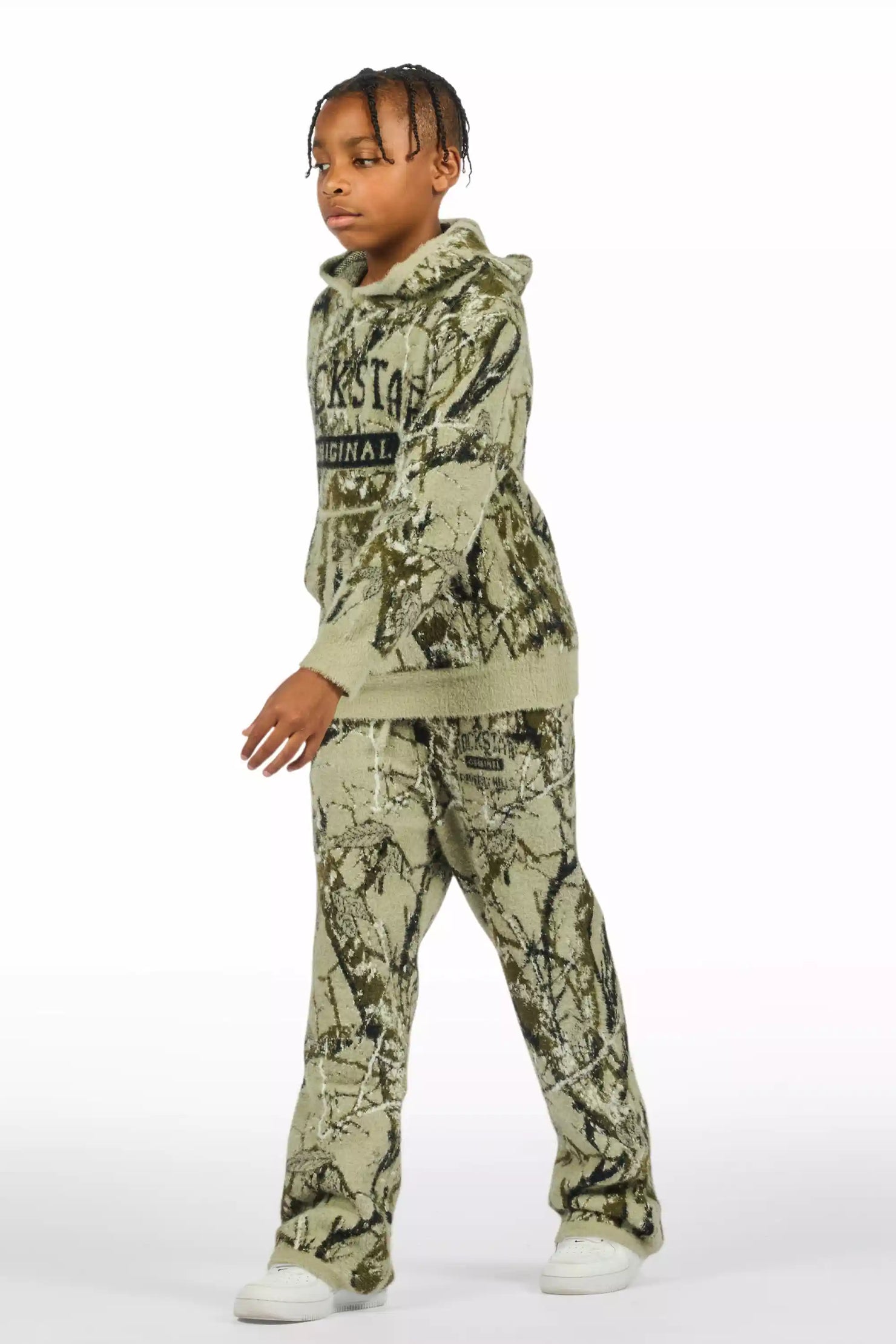 Boys Member Tree Camo Stacked Flare Knitted Mohair Track Set