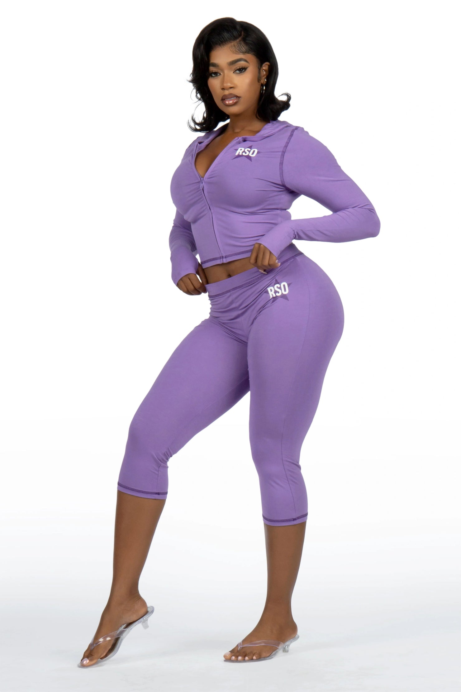 Sharina Purple Zip Up Capri Set