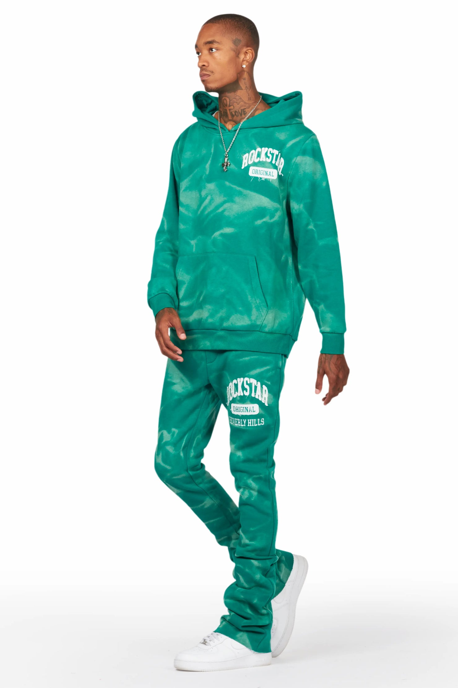 Member Green Hoodie Patchwork Stacked Flare Track Set