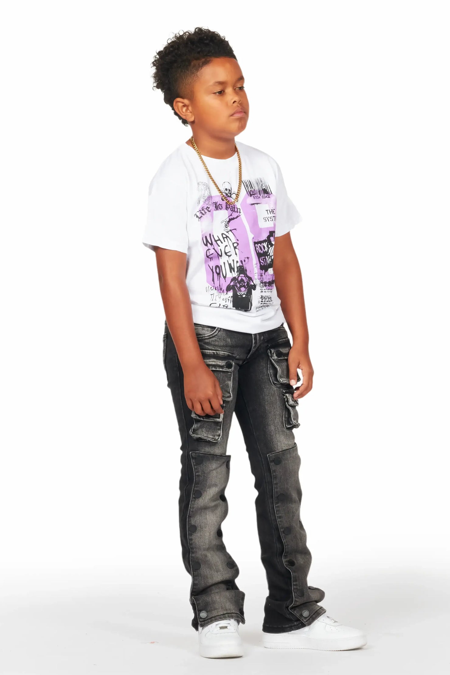 Boys Beau White/Purple Graphic T-Shirt