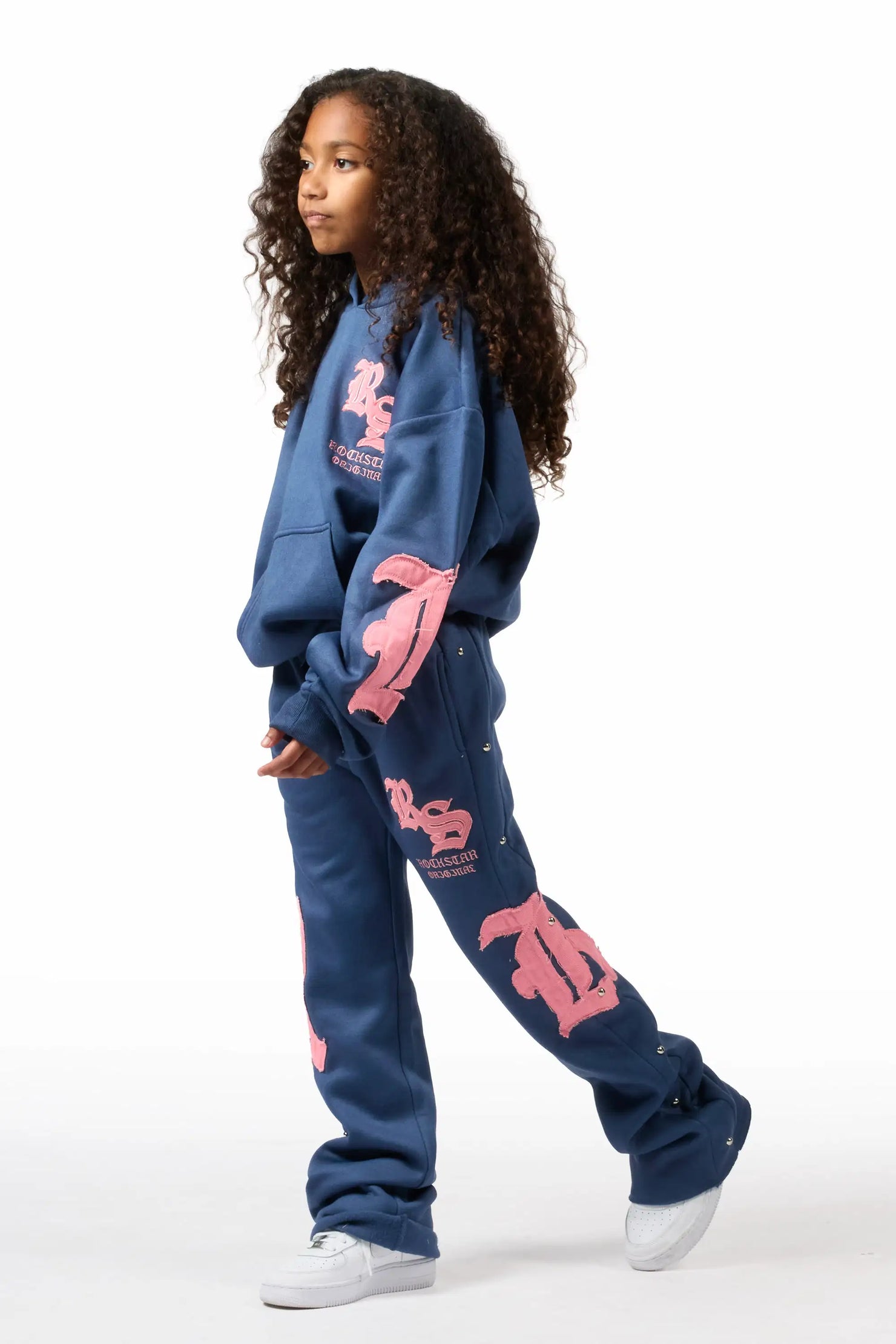Girls Shironda Navy/Pink Stacked Track Set