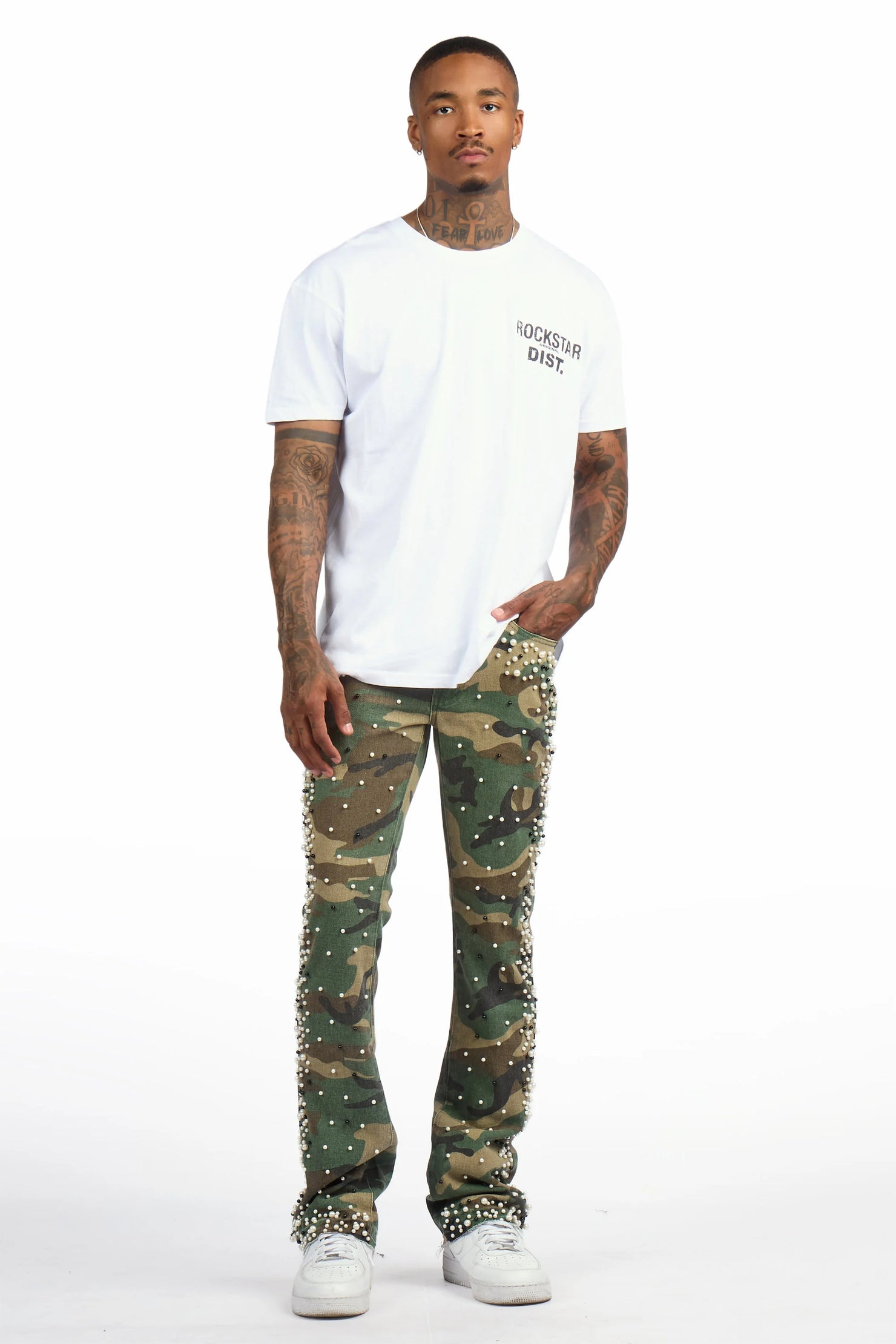 Warren Faded Camo Pearl Stacked Flare Jean