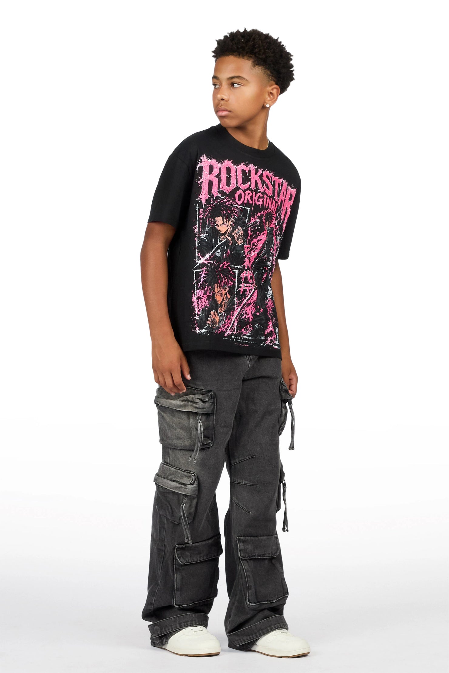 Boys Brasko Black/Dark Grey T-Shirt Baggy Jean Set