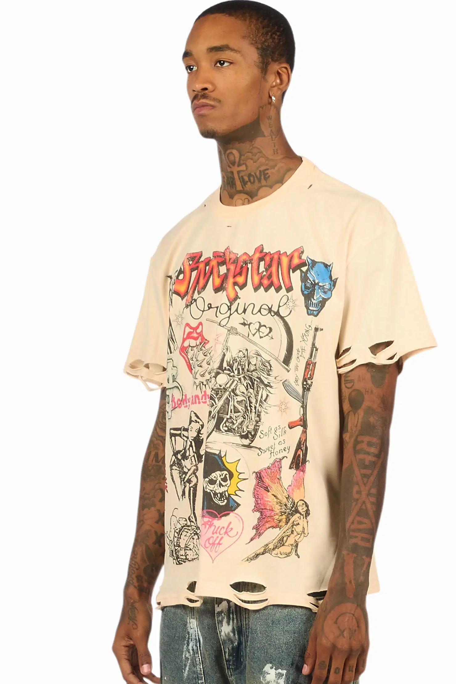 Shootah Beige Oversized Graphic T-Shirt