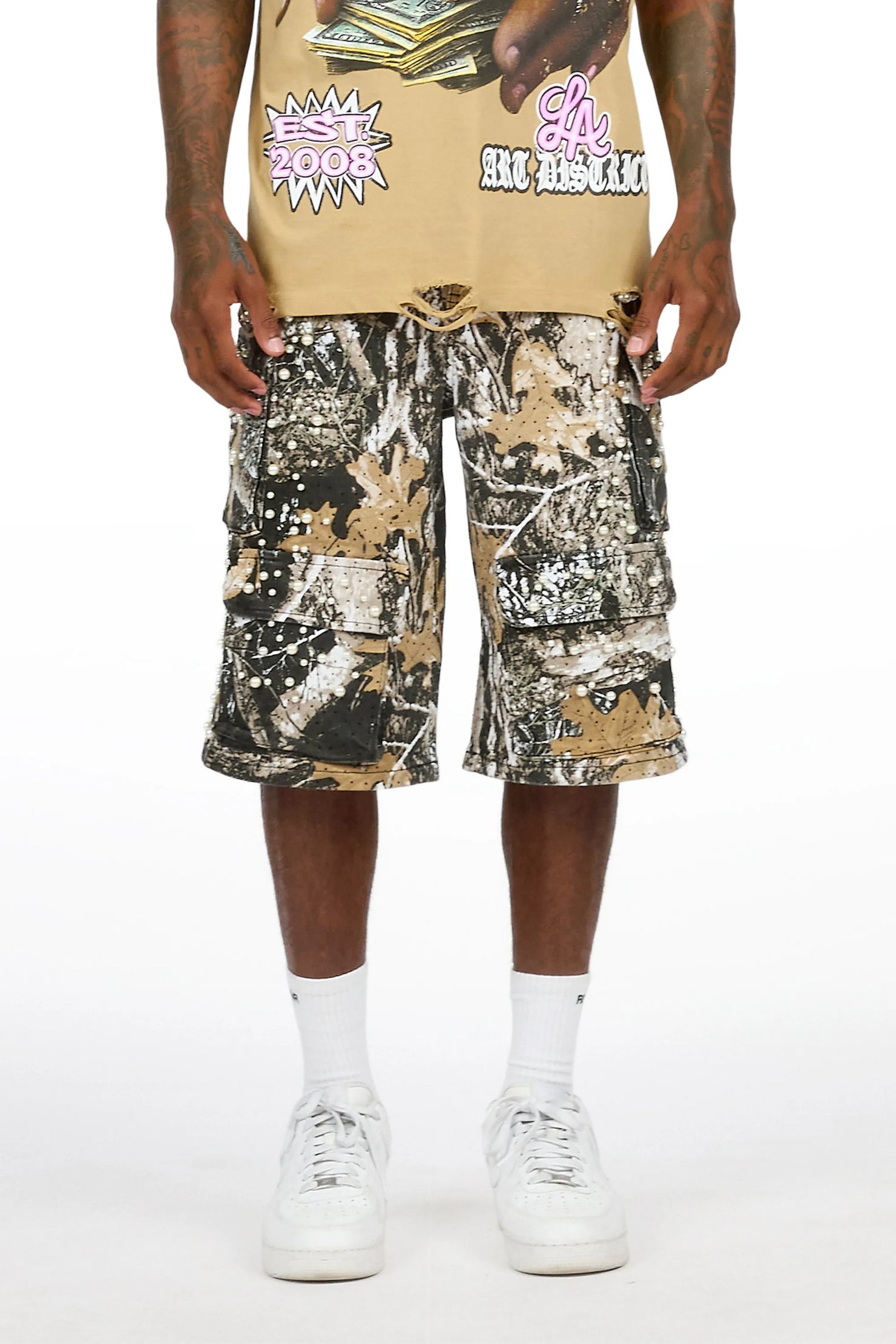 Semental Black/Tree Camo Rhinestone Jort