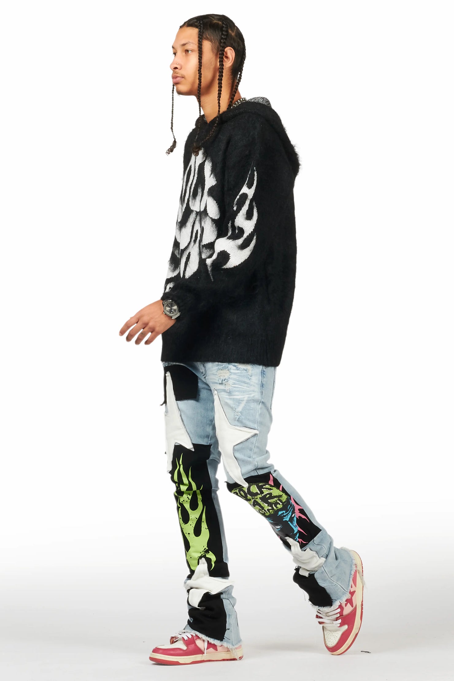 Edgar Blue Patchwork Stacked Flare Jean