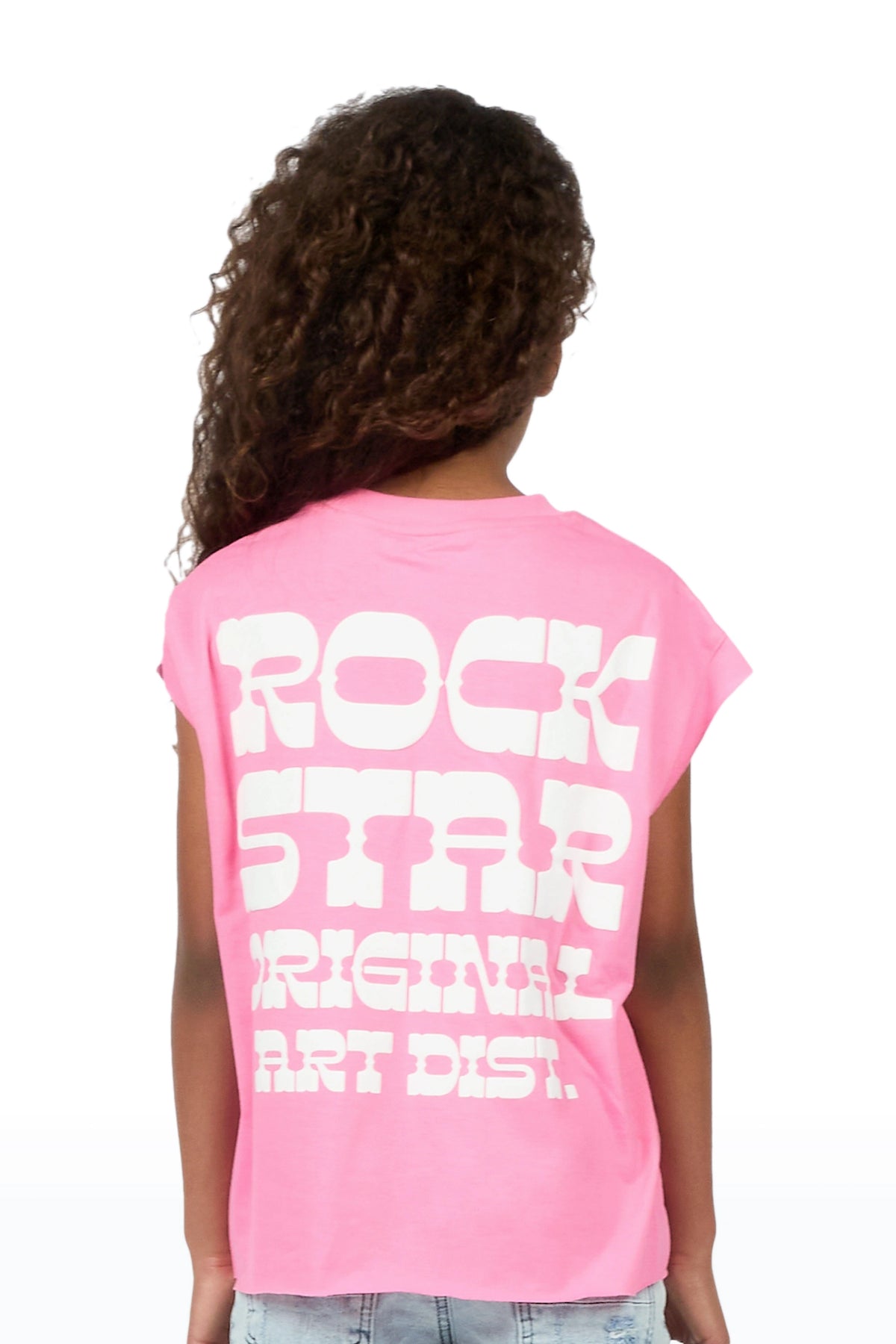 Girls Plota Pink Puff Print Cut Sleeve Tee