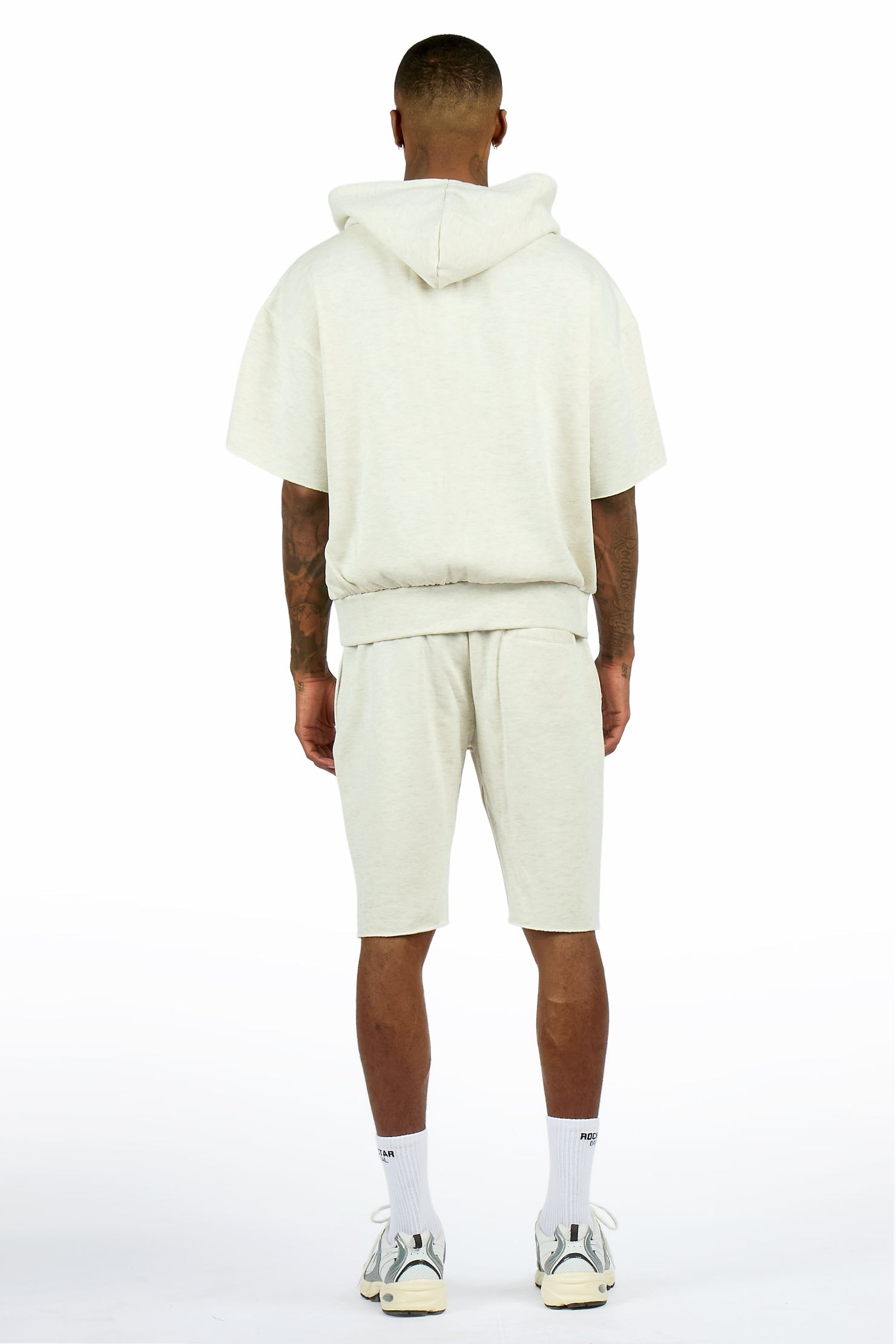 Raffer Light Oatmeal Cut Sleeve Hoodie Short Set