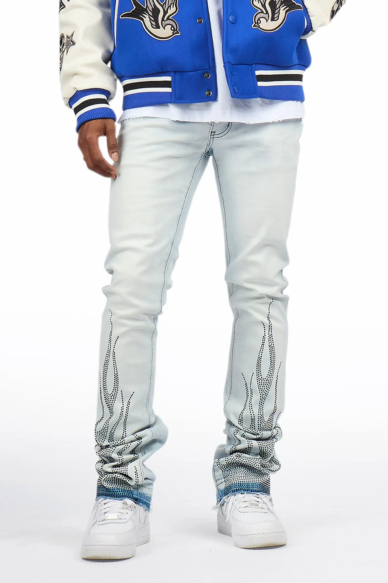 Samba Blue/Black Rhinestone Stacked Flare Jean