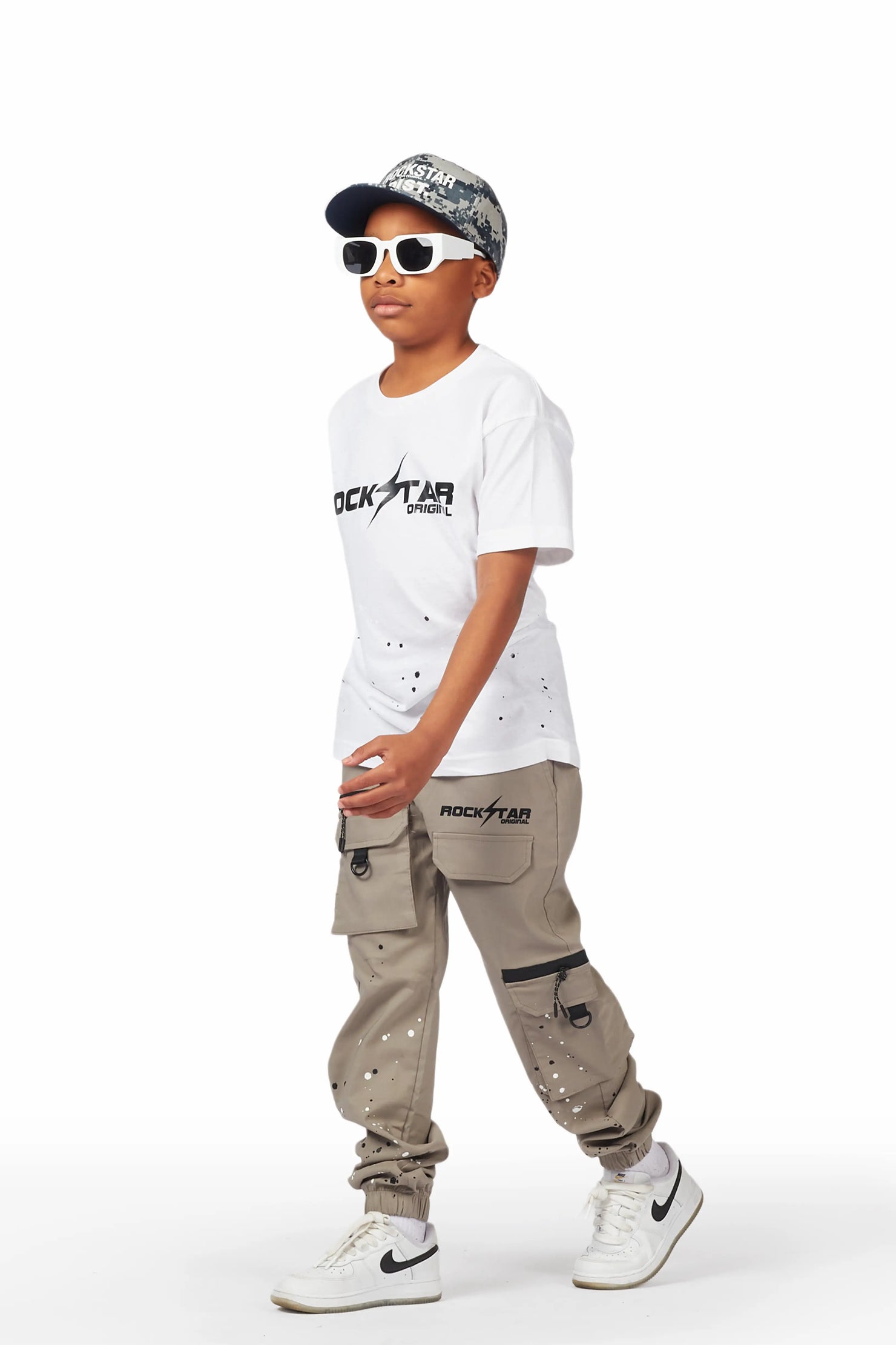 Boys Xanti White/Grey T-Shirt Cargo Pant Set