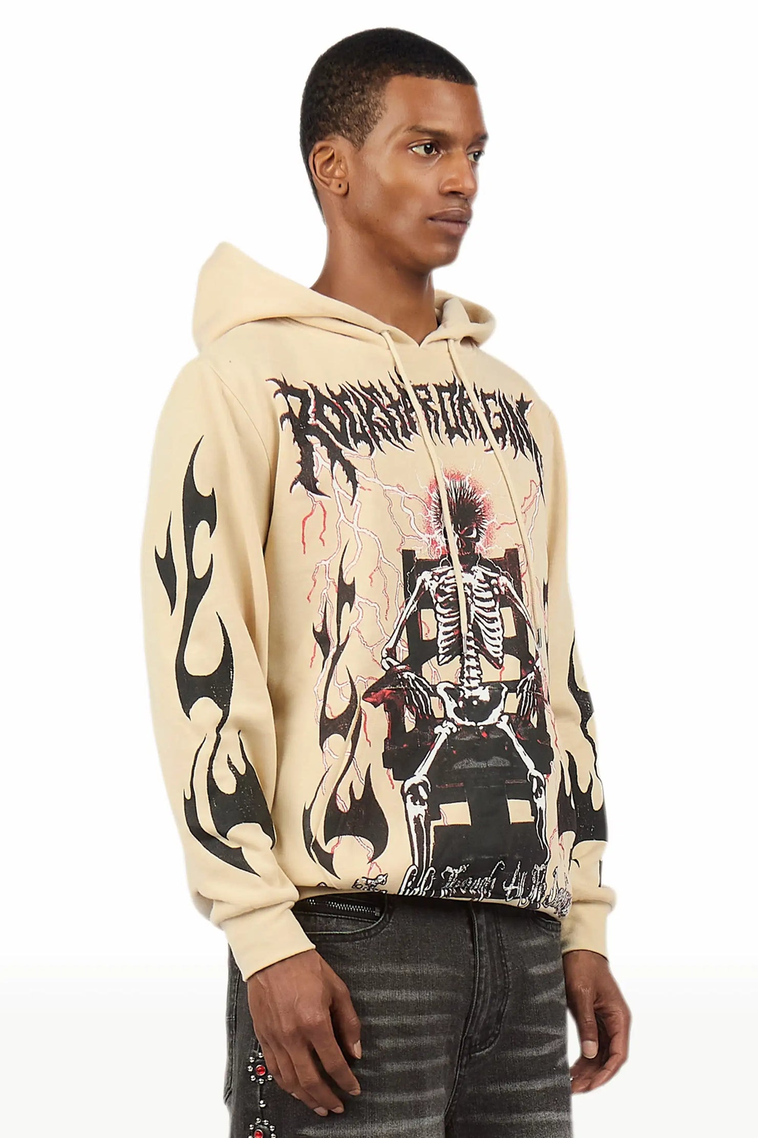 Deathrow 2.0 Beige Graphic Hoodie