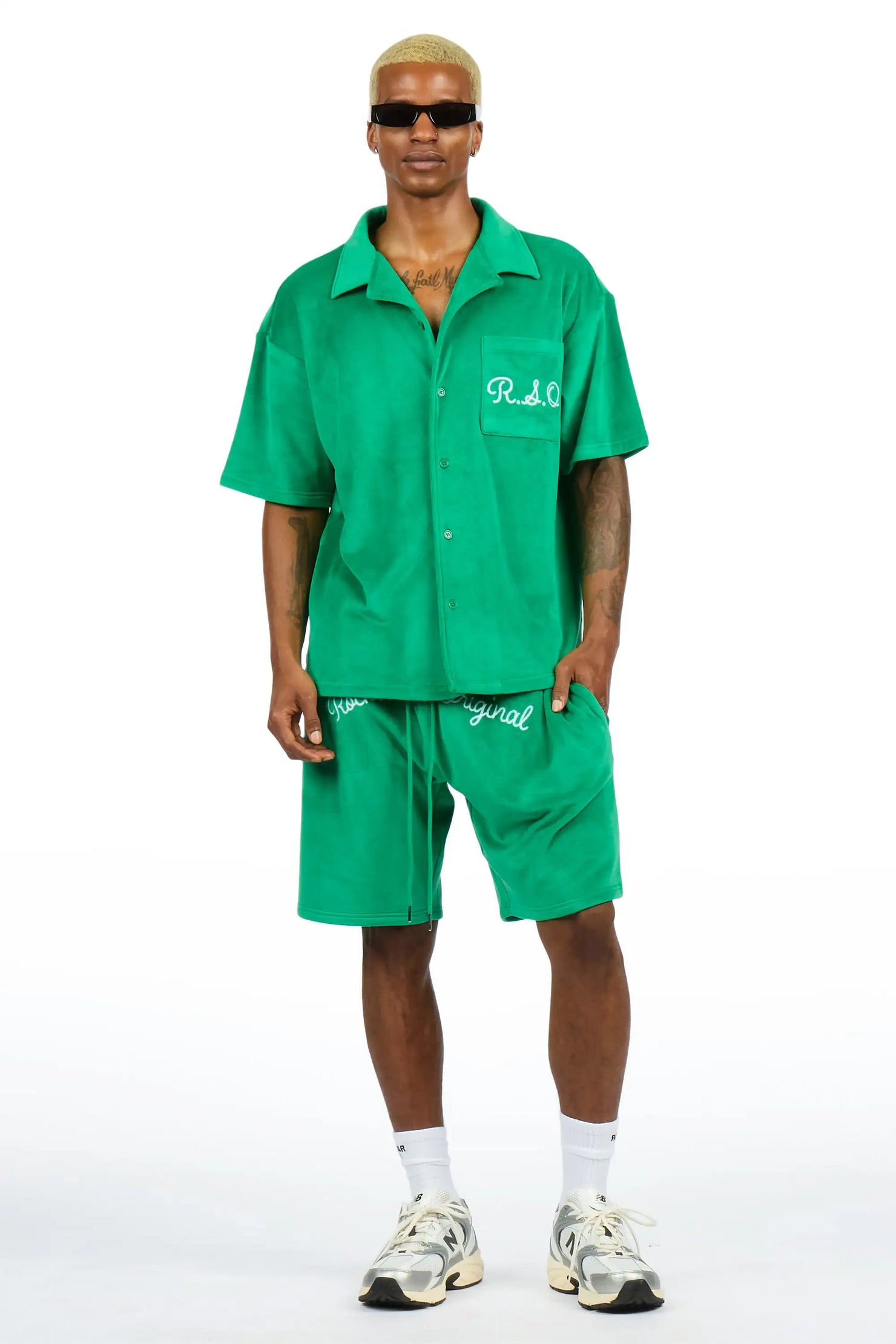 Crusoe Green Button Down Shirt/Short Set