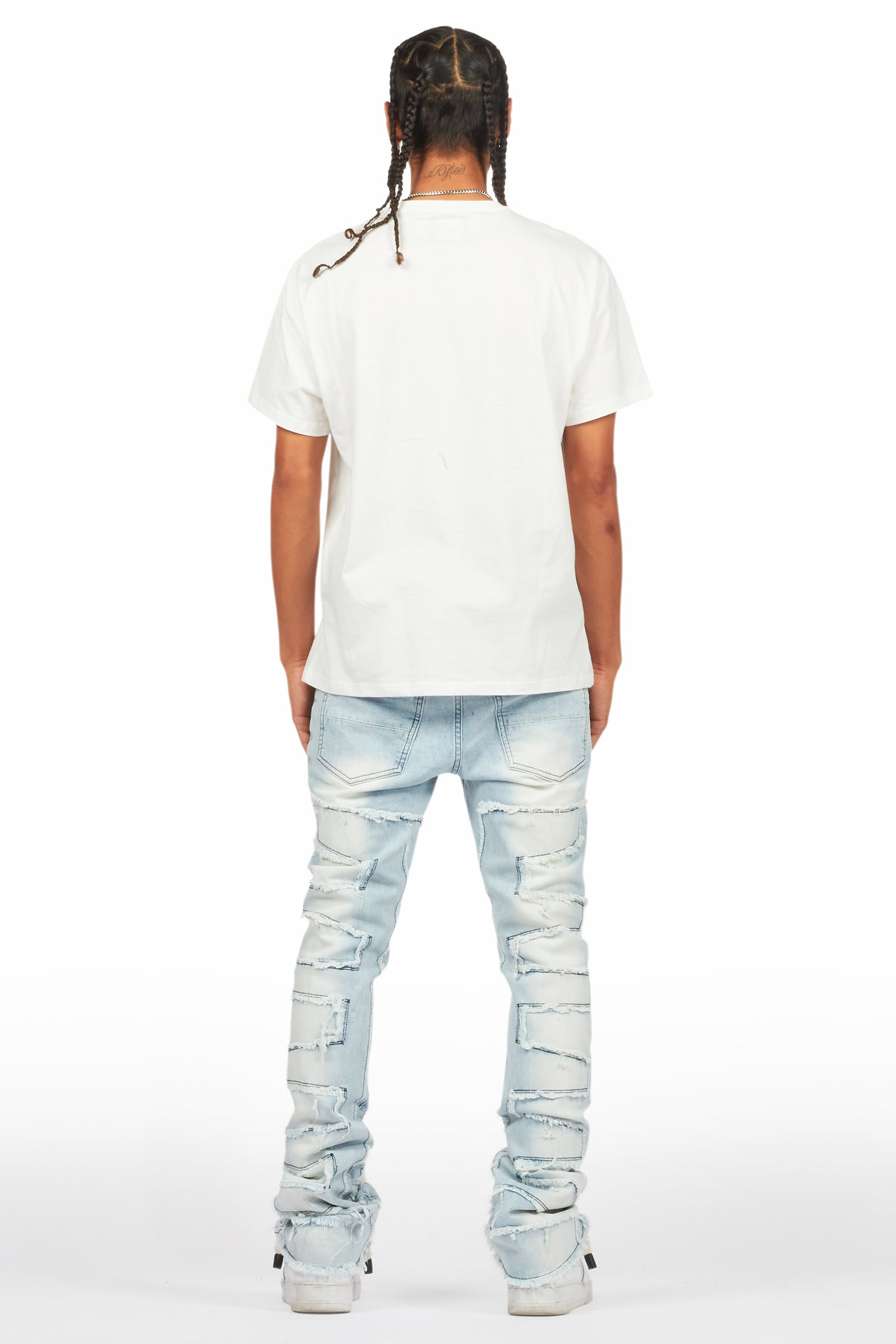 Shake Light Blue Rhinestone Stacked Flare Jean