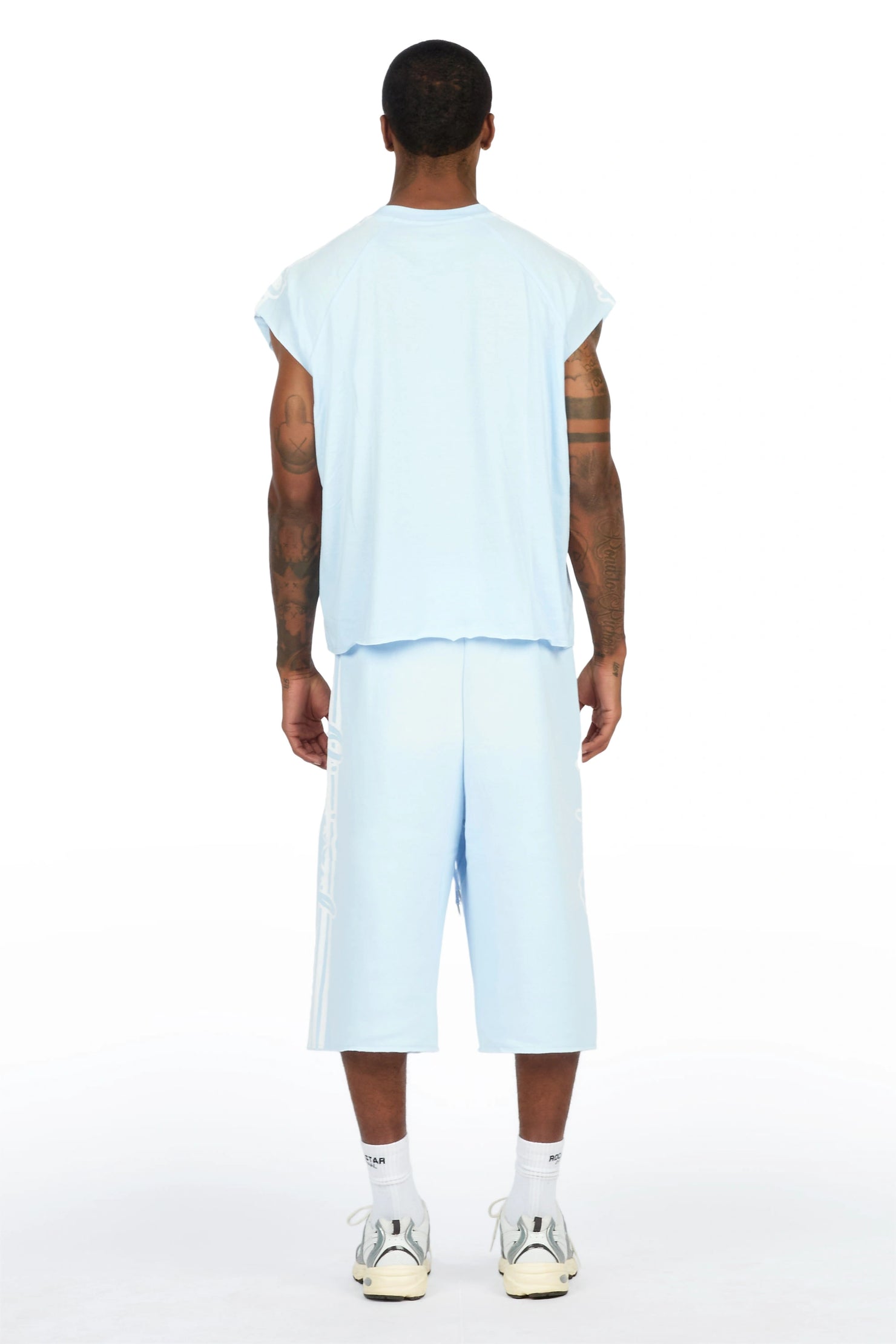 Osso Sky Blue Cut Sleeve T-Shirt Double Waisted Jort Set