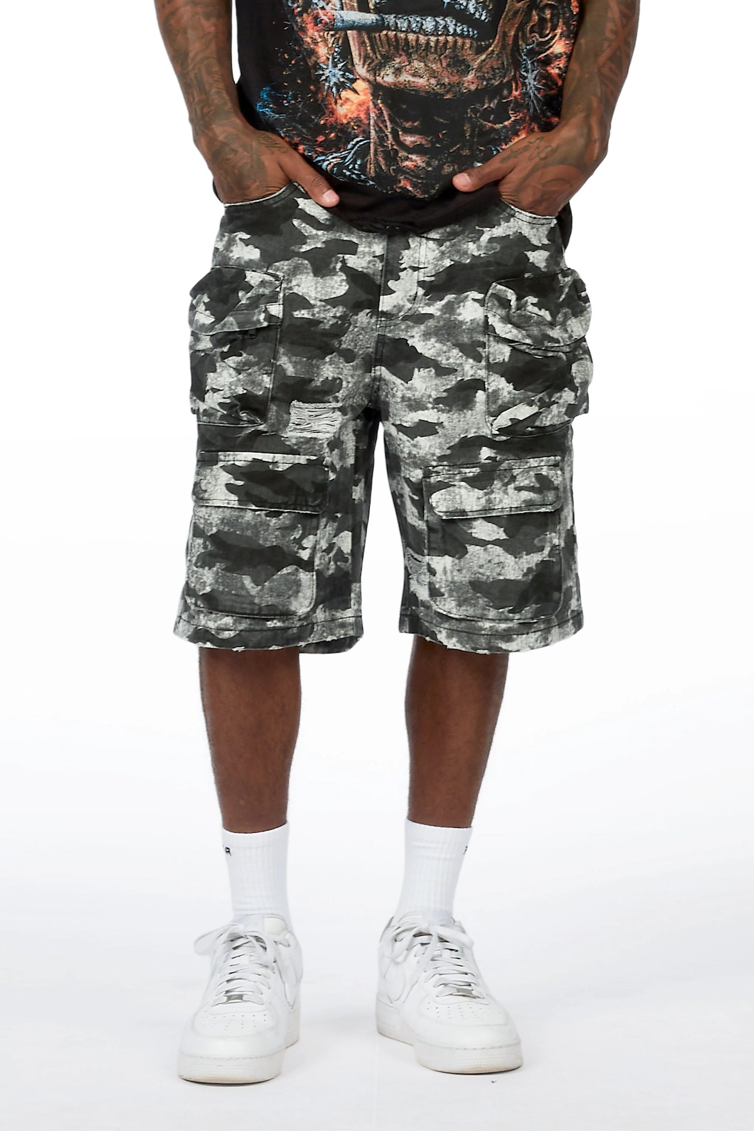 Savion Grey Camo Denim Short