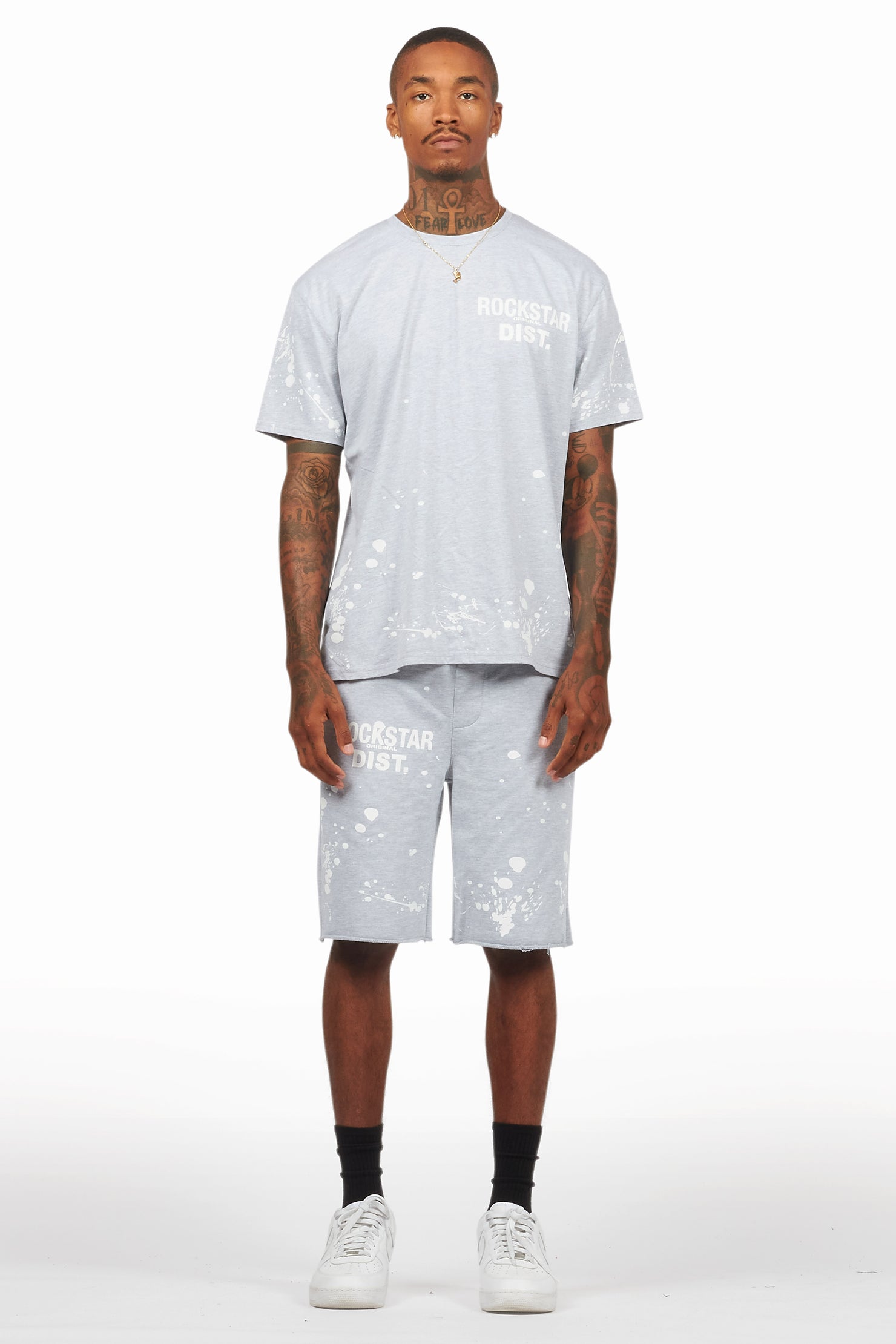 Rafix Heather Grey Graphic T-Shirt Short Set