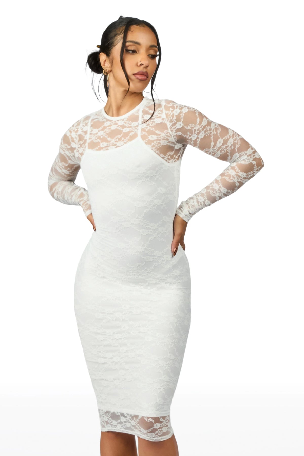Lace Ivory Overlaid Midi Dress
