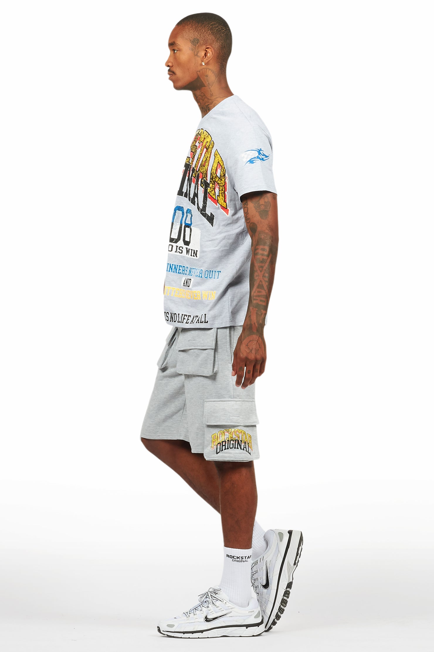 Colorful Race Heather Grey/Black T-Shirt Cargo Shorts Set